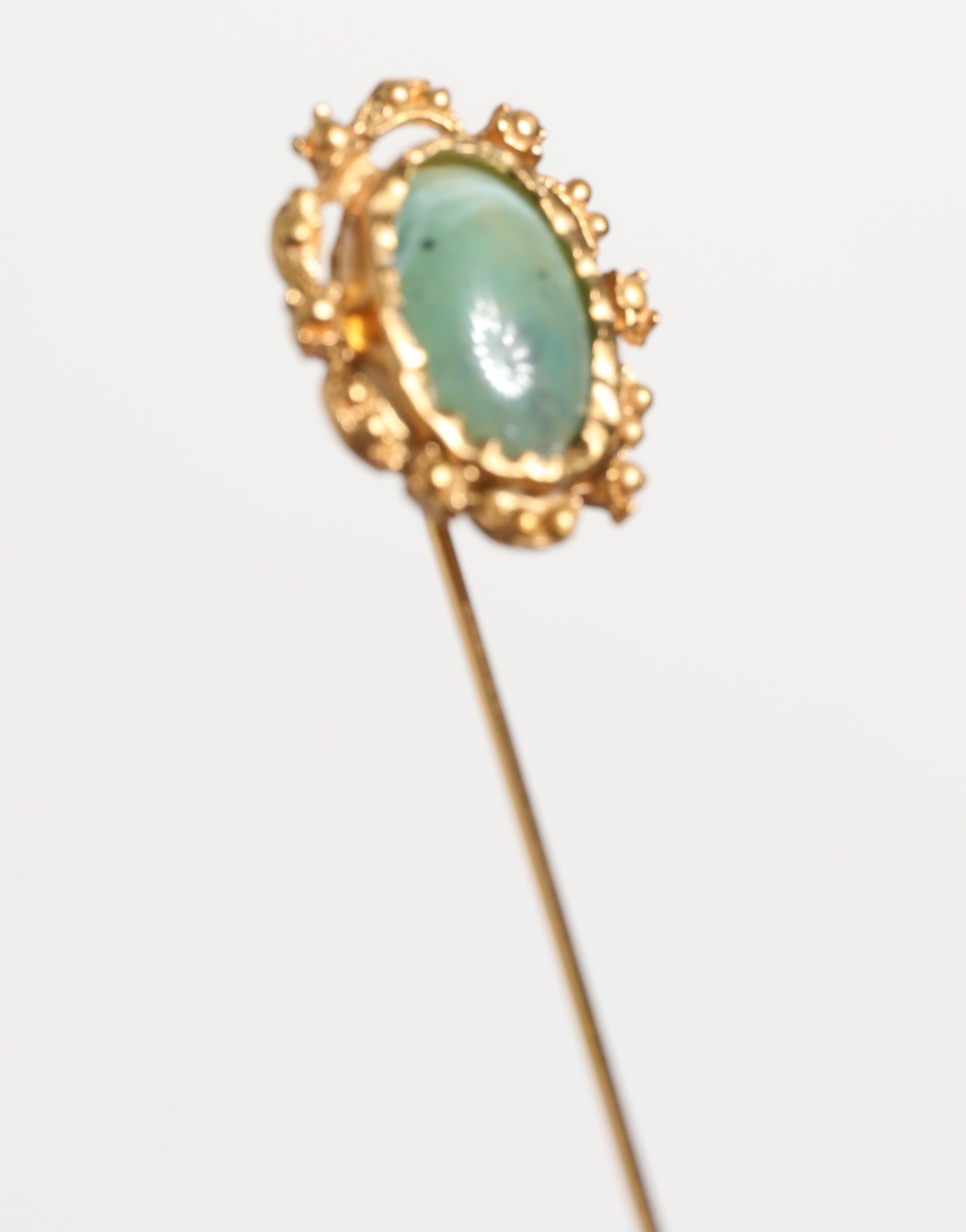 Gold Tone Green Stone Antique Men Accessory Brooch Pin - ventzia