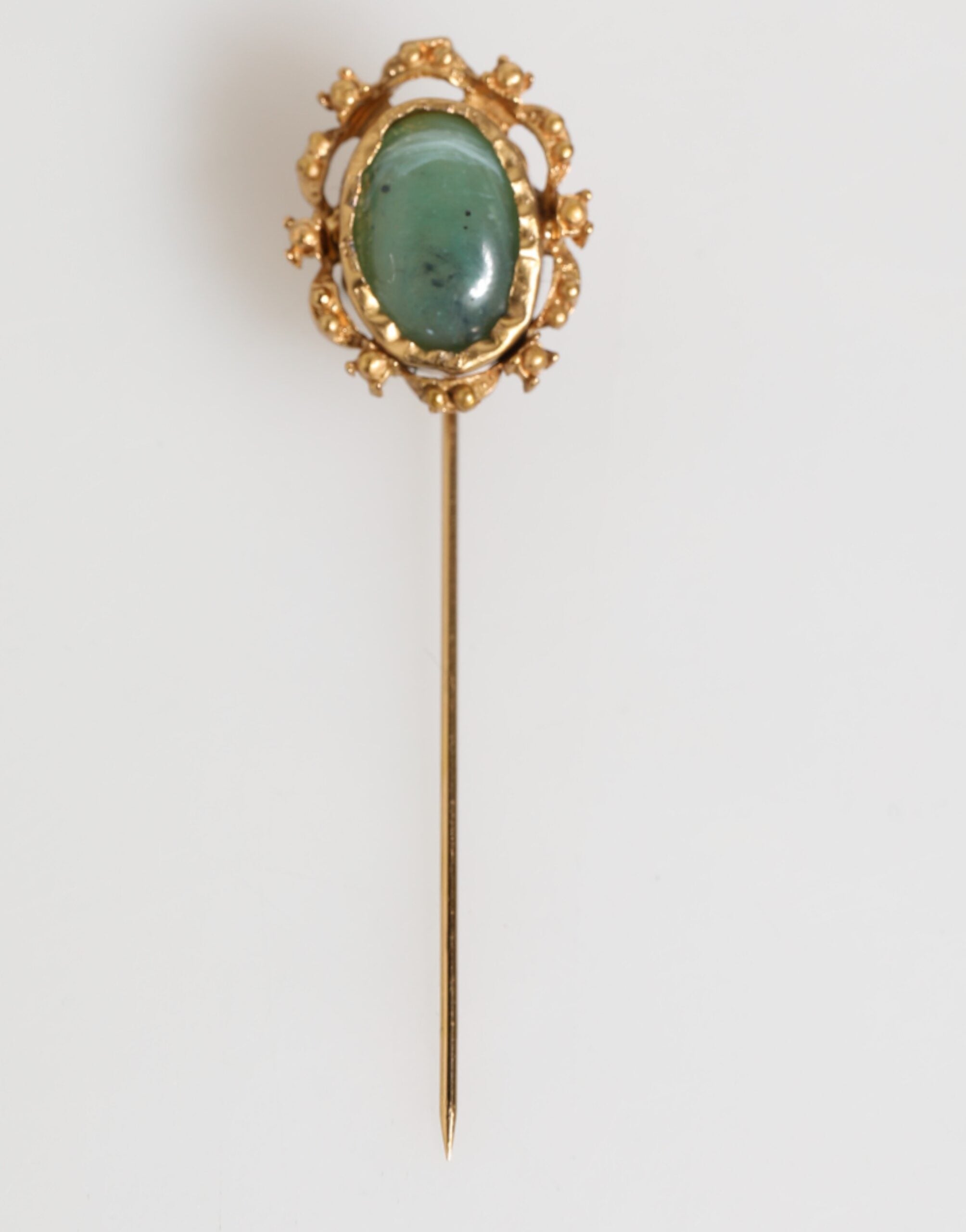 Gold Tone Green Stone Antique Men Accessory Brooch Pin - ventzia