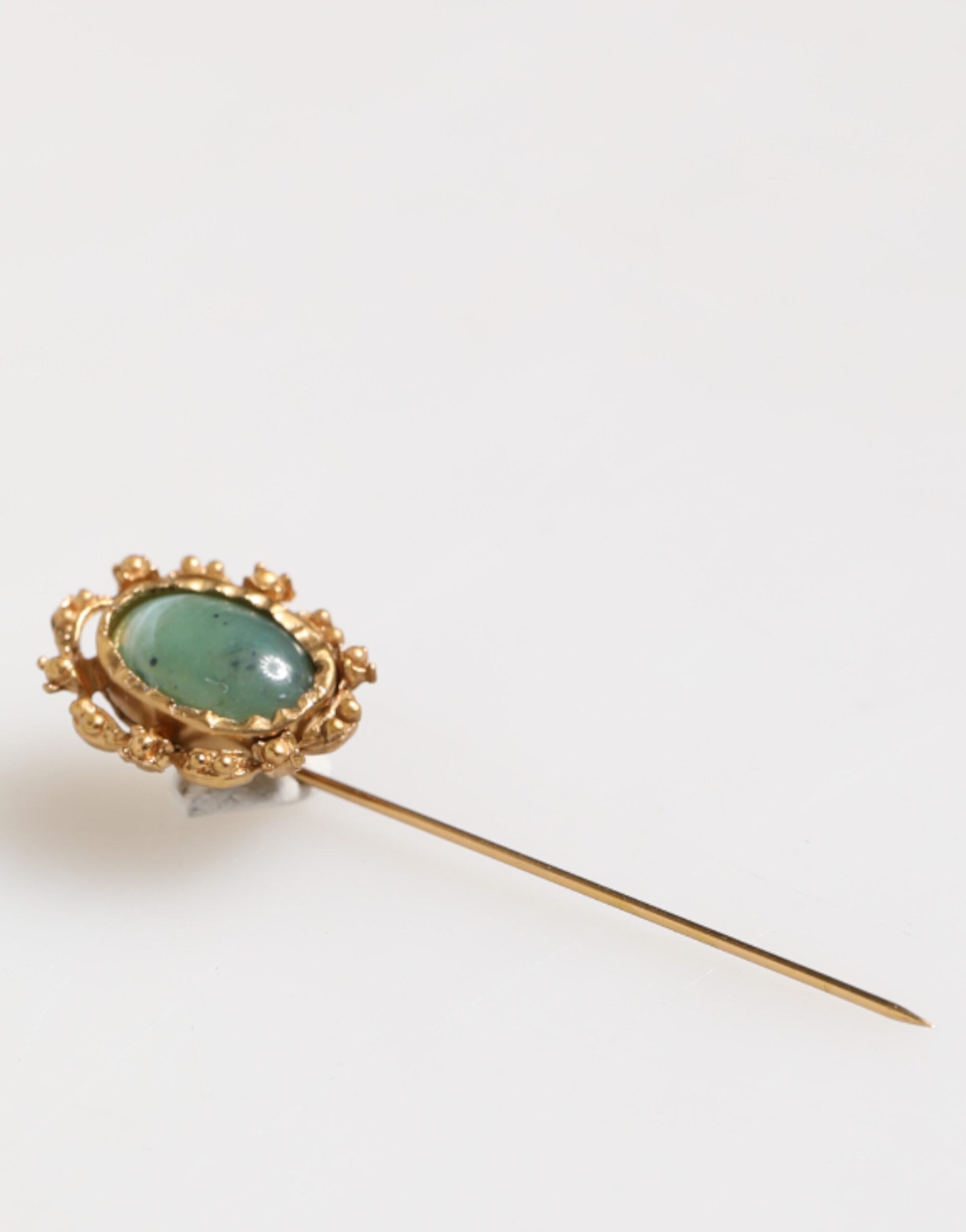 Gold Tone Green Stone Antique Men Accessory Brooch Pin - ventzia