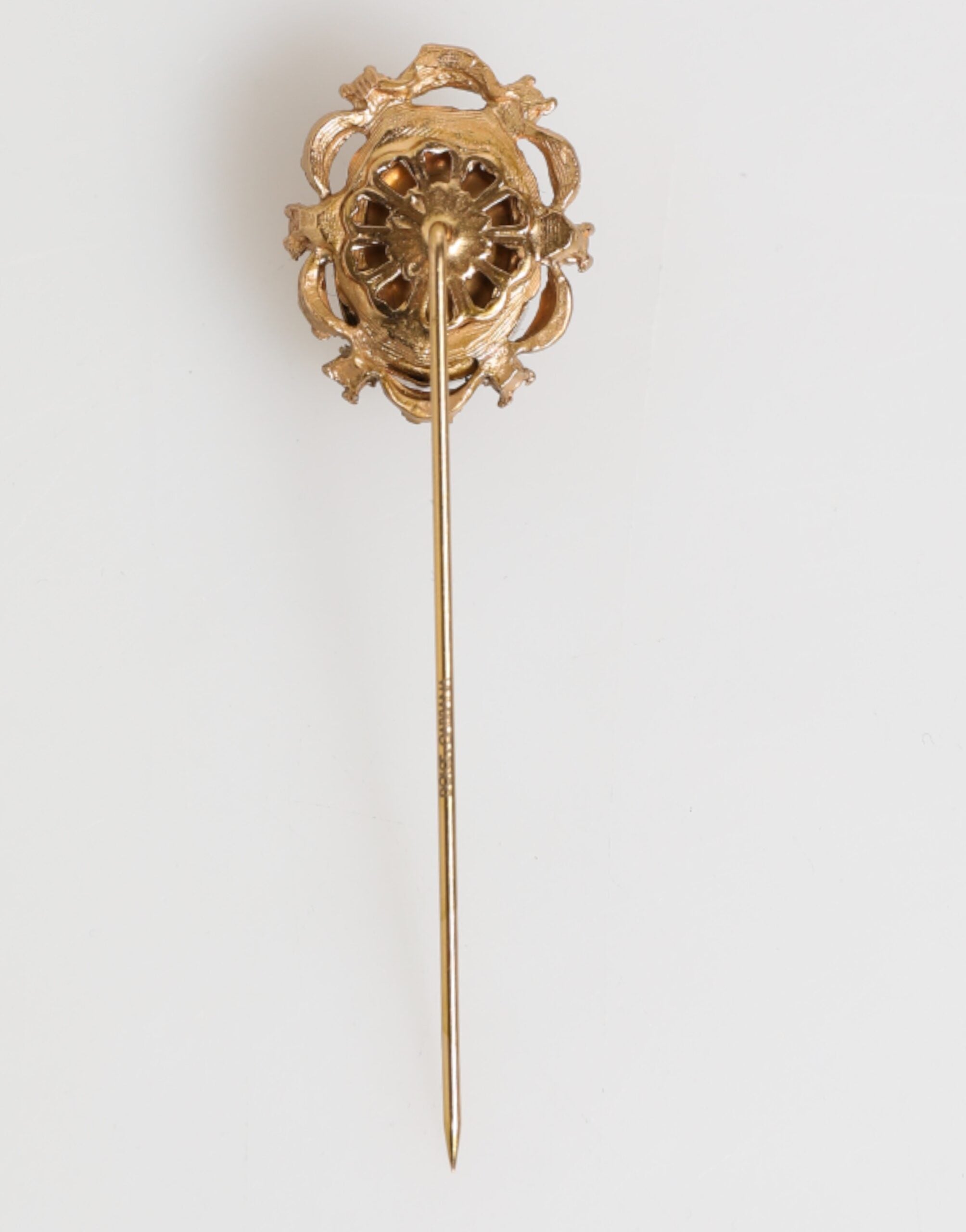 Gold Tone Green Stone Antique Men Accessory Brooch Pin - ventzia