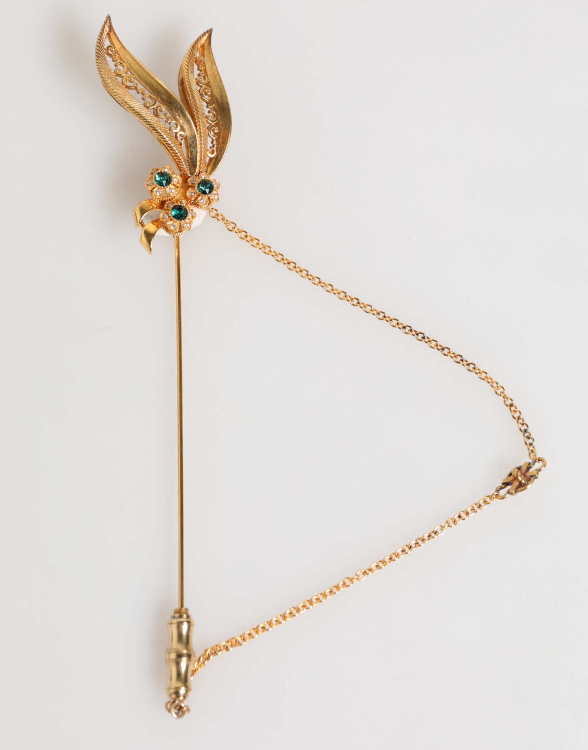 Gold Tone 925 Sterling Silver Crystal Chain Pin Brooch - ventzia