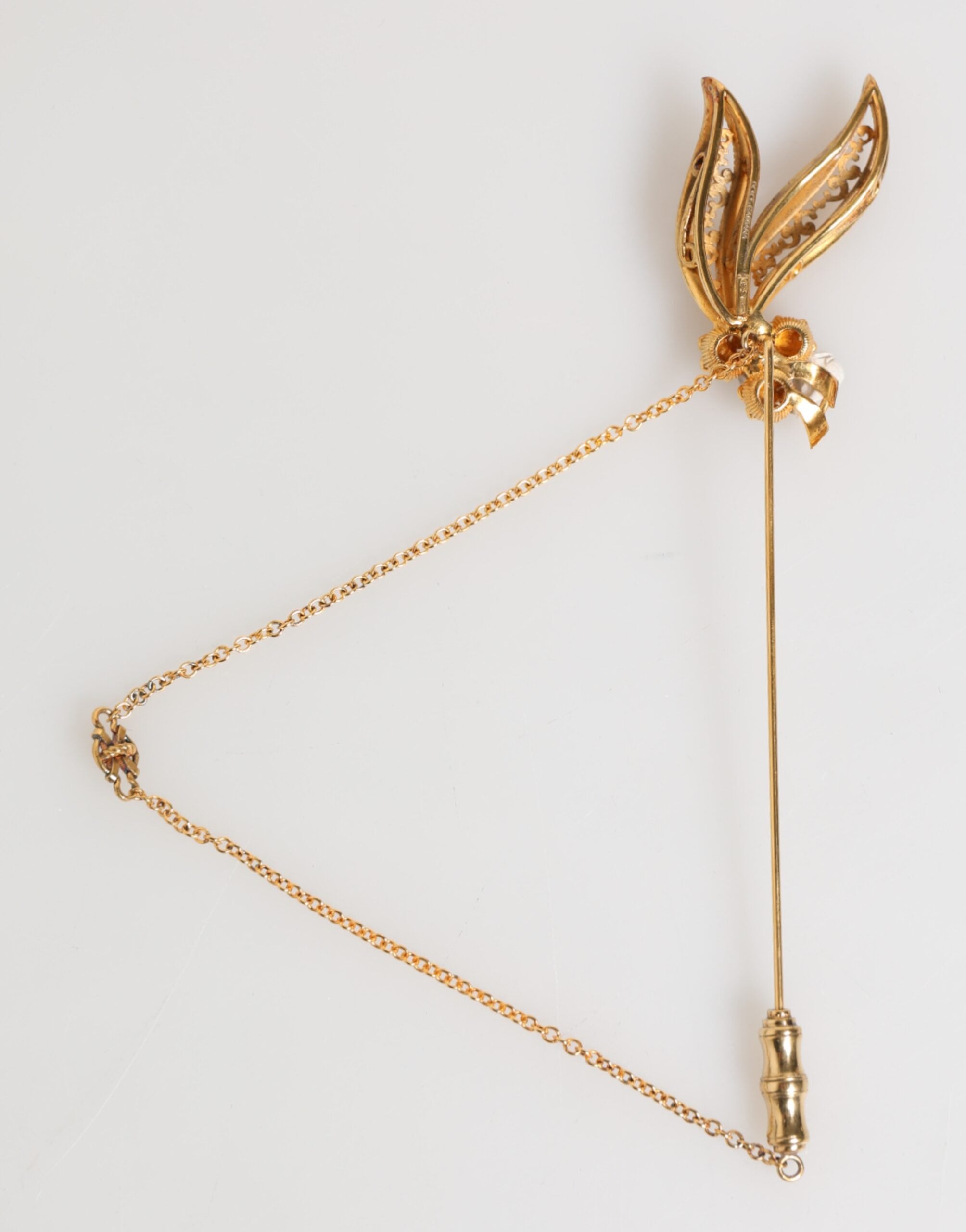 Gold Tone 925 Sterling Silver Crystal Chain Pin Brooch - ventzia