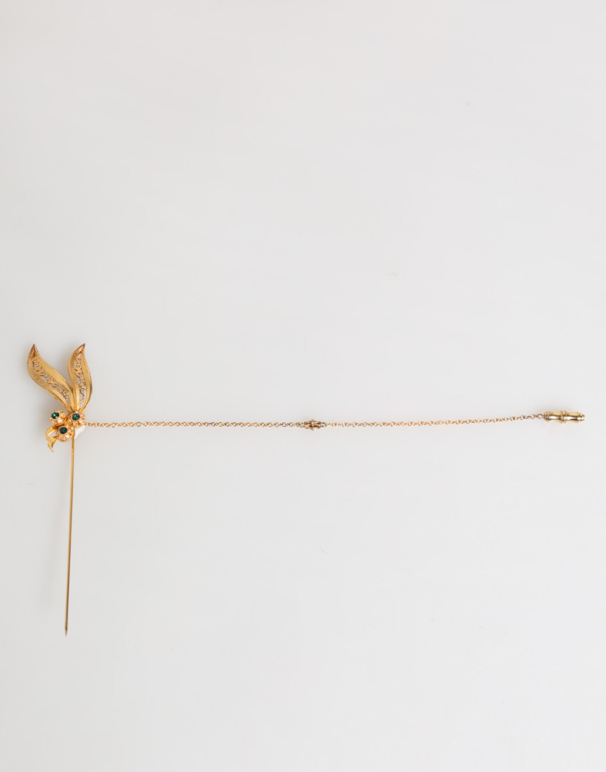 Gold Tone 925 Sterling Silver Crystal Chain Pin Brooch - ventzia