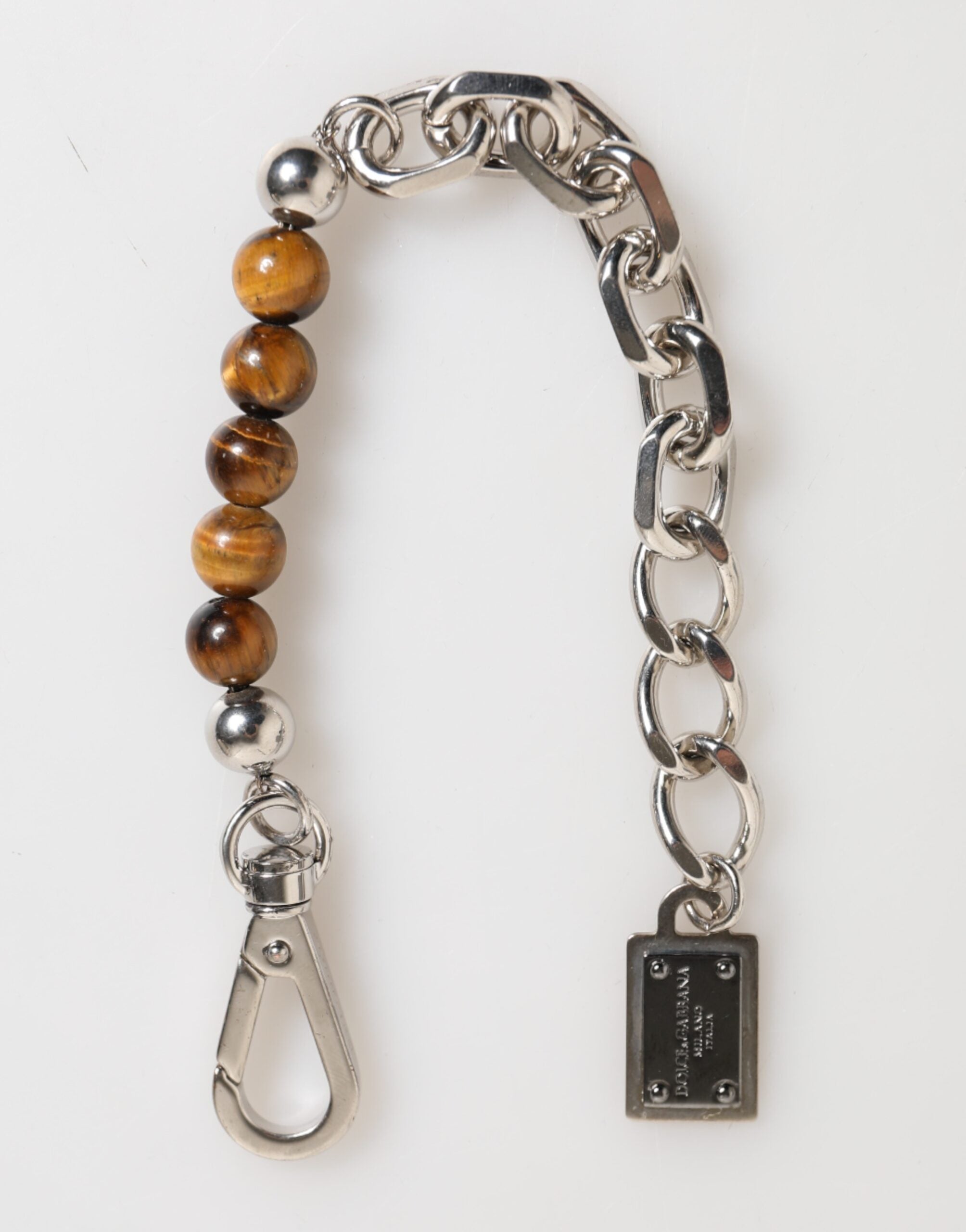 Silver Chain Brass Beaded Lobster Clasp Logo Men Bracelet - ventzia