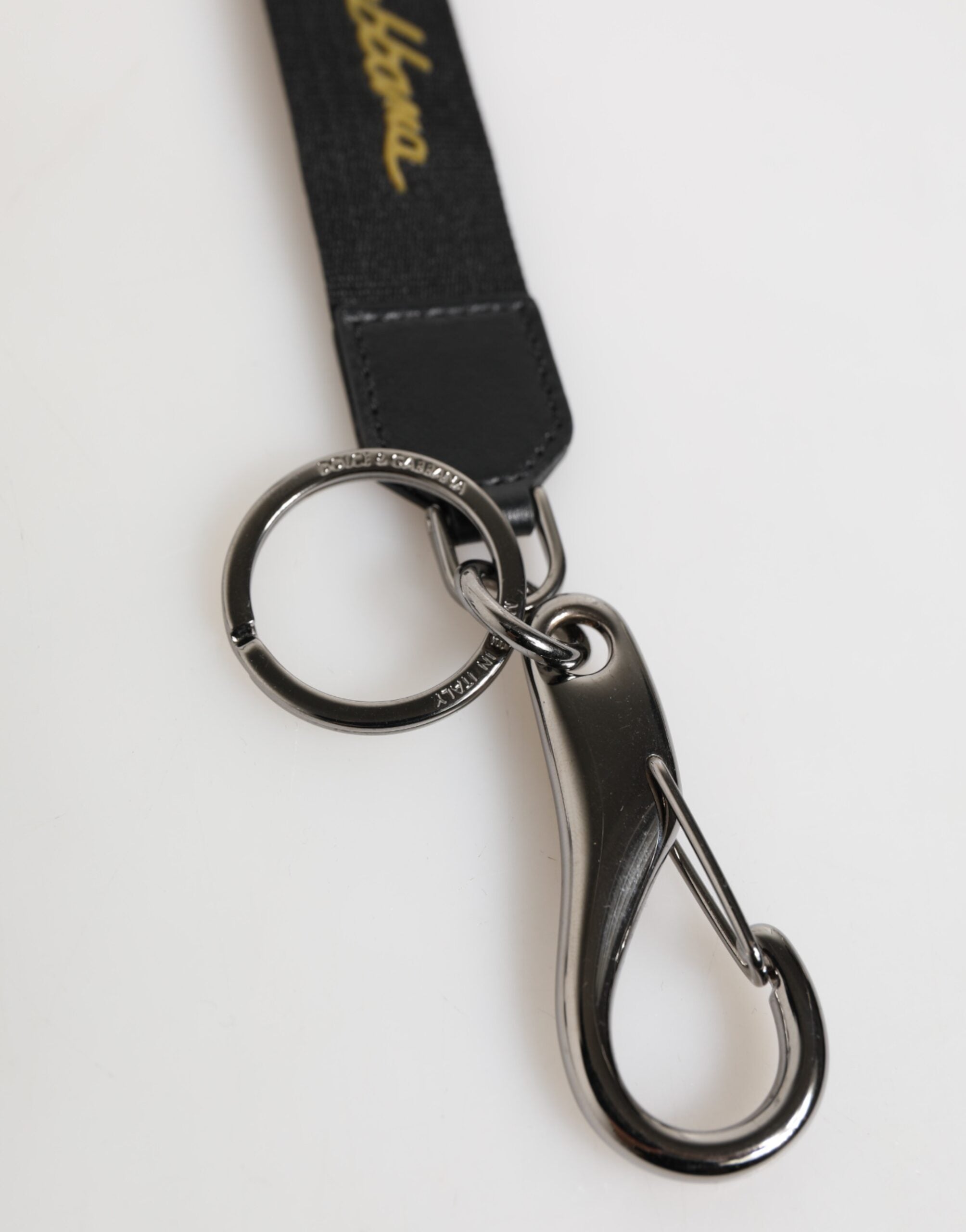 Black Yellow Polyester DG Logo Silver Keychain Keyring - ventzia