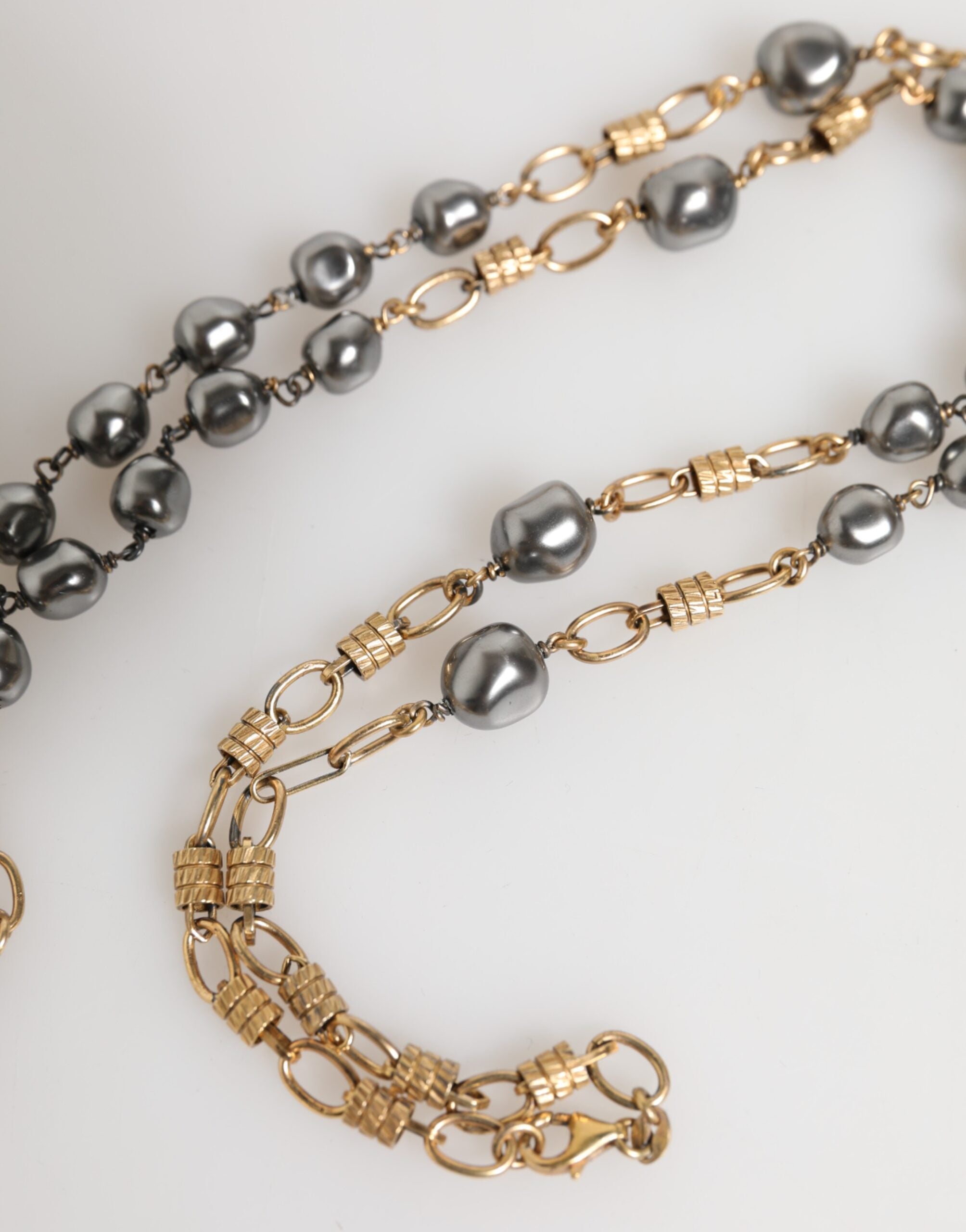 Gold Tone Beaded Chain Religious Cross Necklace - ventzia