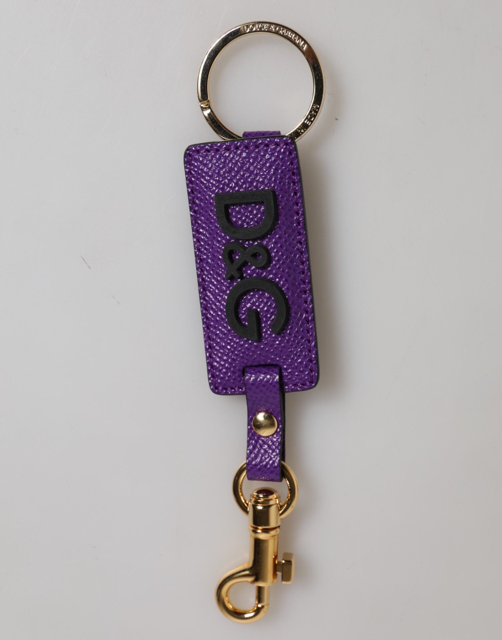 Purple DG Logo Leather Gold Tone Metal Keyring Keychain - ventzia