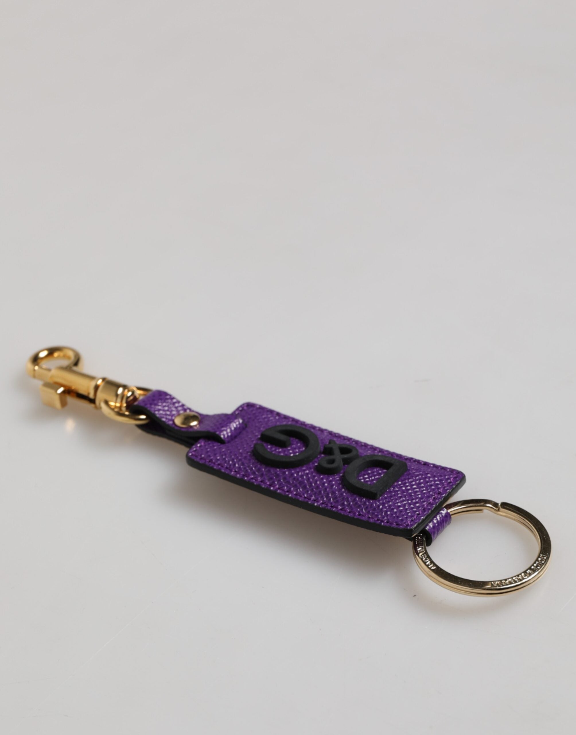 Purple DG Logo Leather Gold Tone Metal Keyring Keychain - ventzia