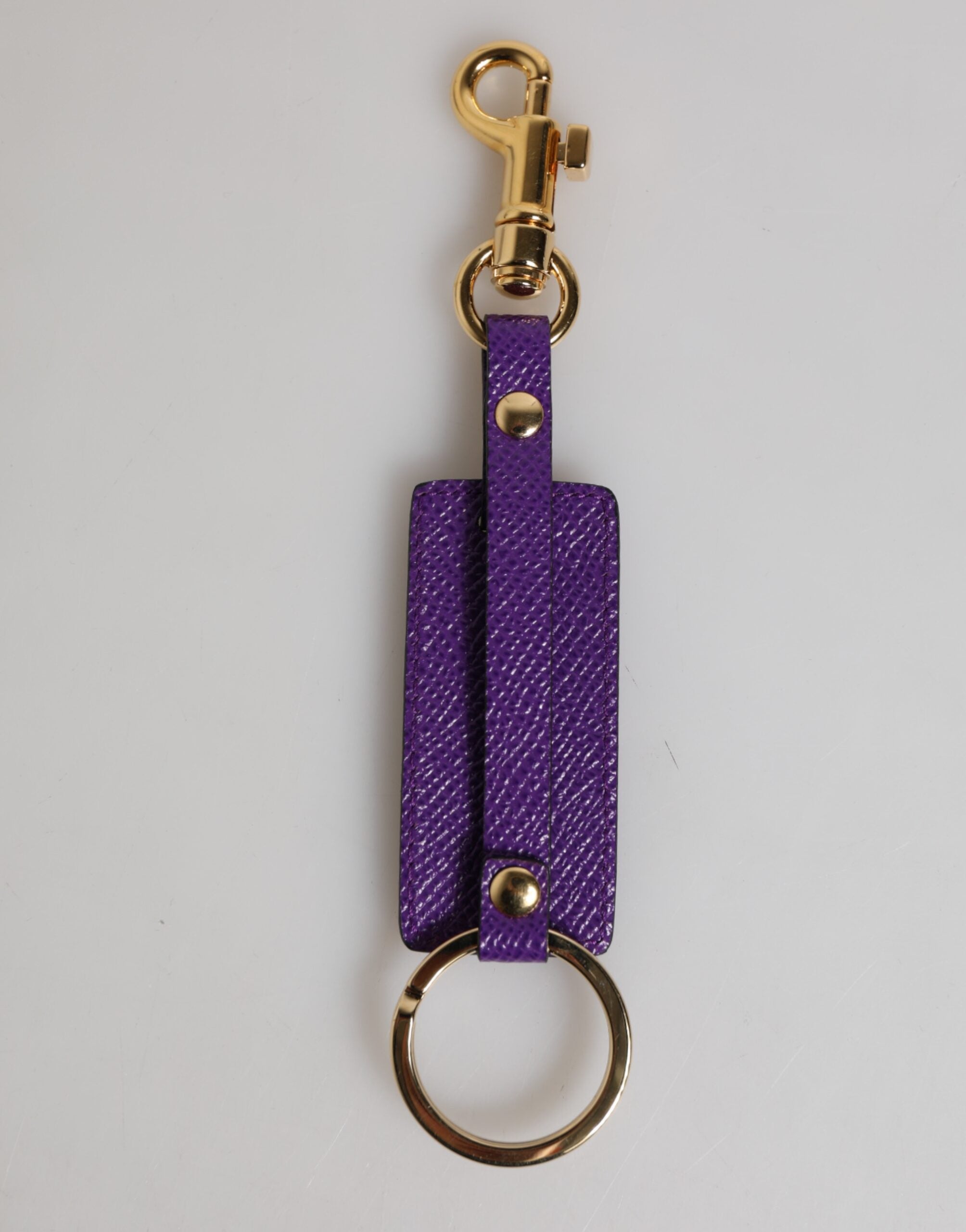 Purple DG Logo Leather Gold Tone Metal Keyring Keychain - ventzia