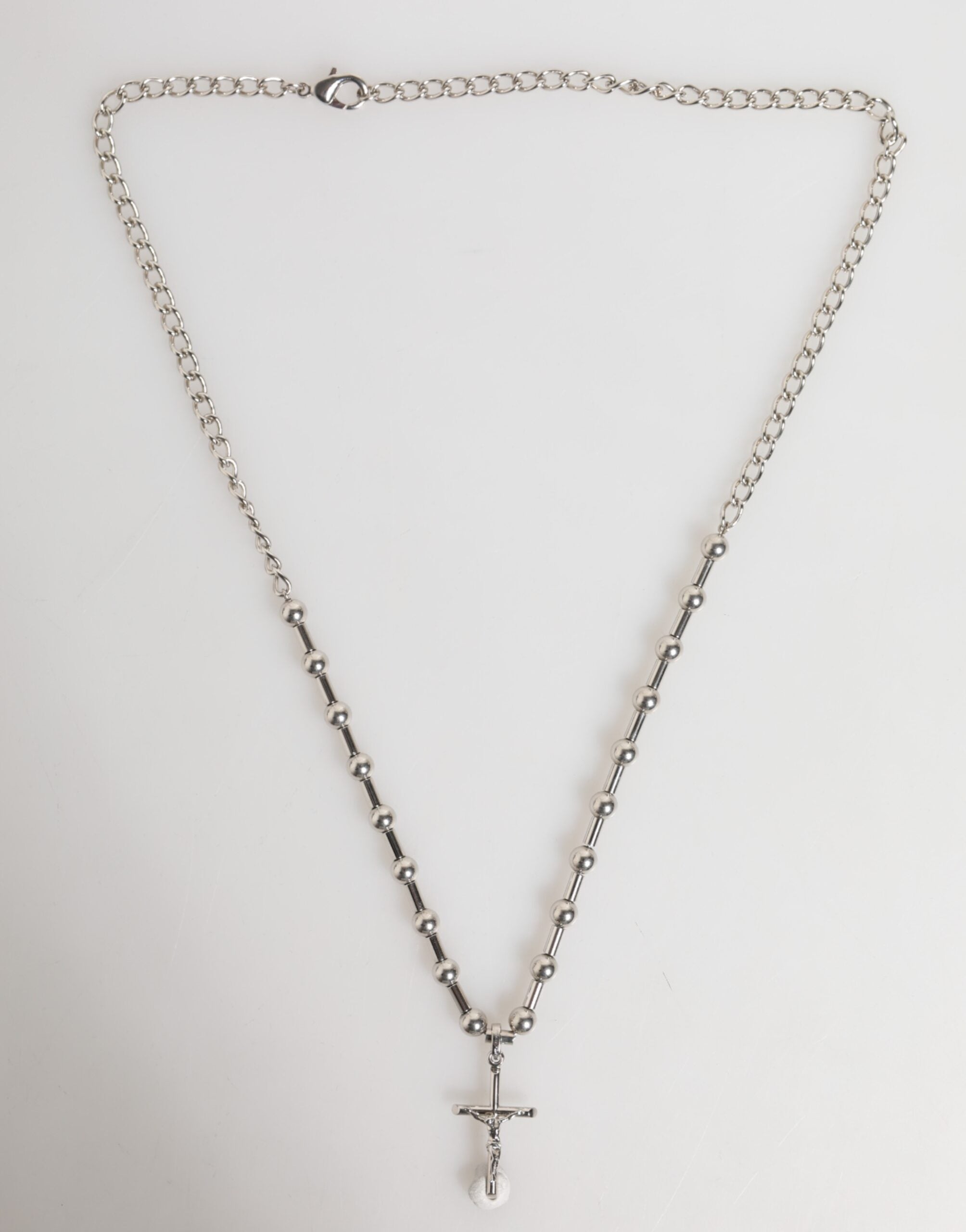 Silver Tone Brass Chain Religious Cross Pendant Necklace - ventzia