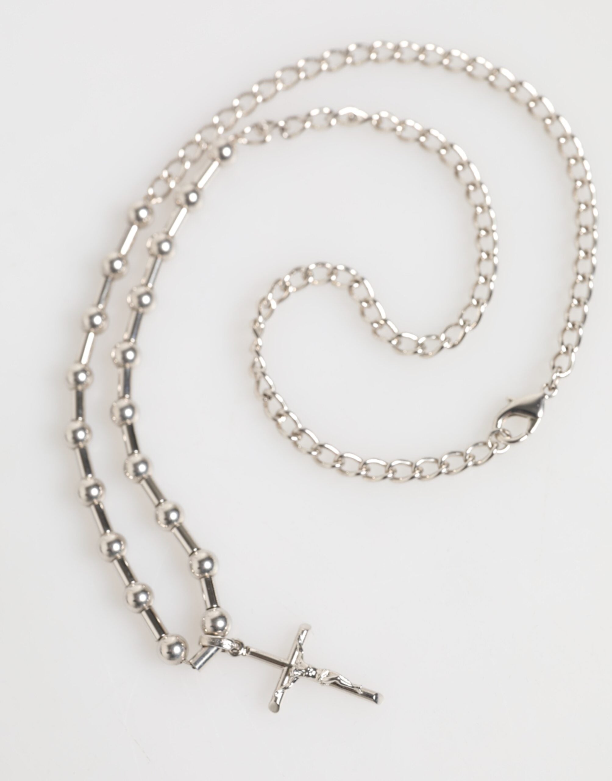 Silver Tone Brass Chain Religious Cross Pendant Necklace - ventzia