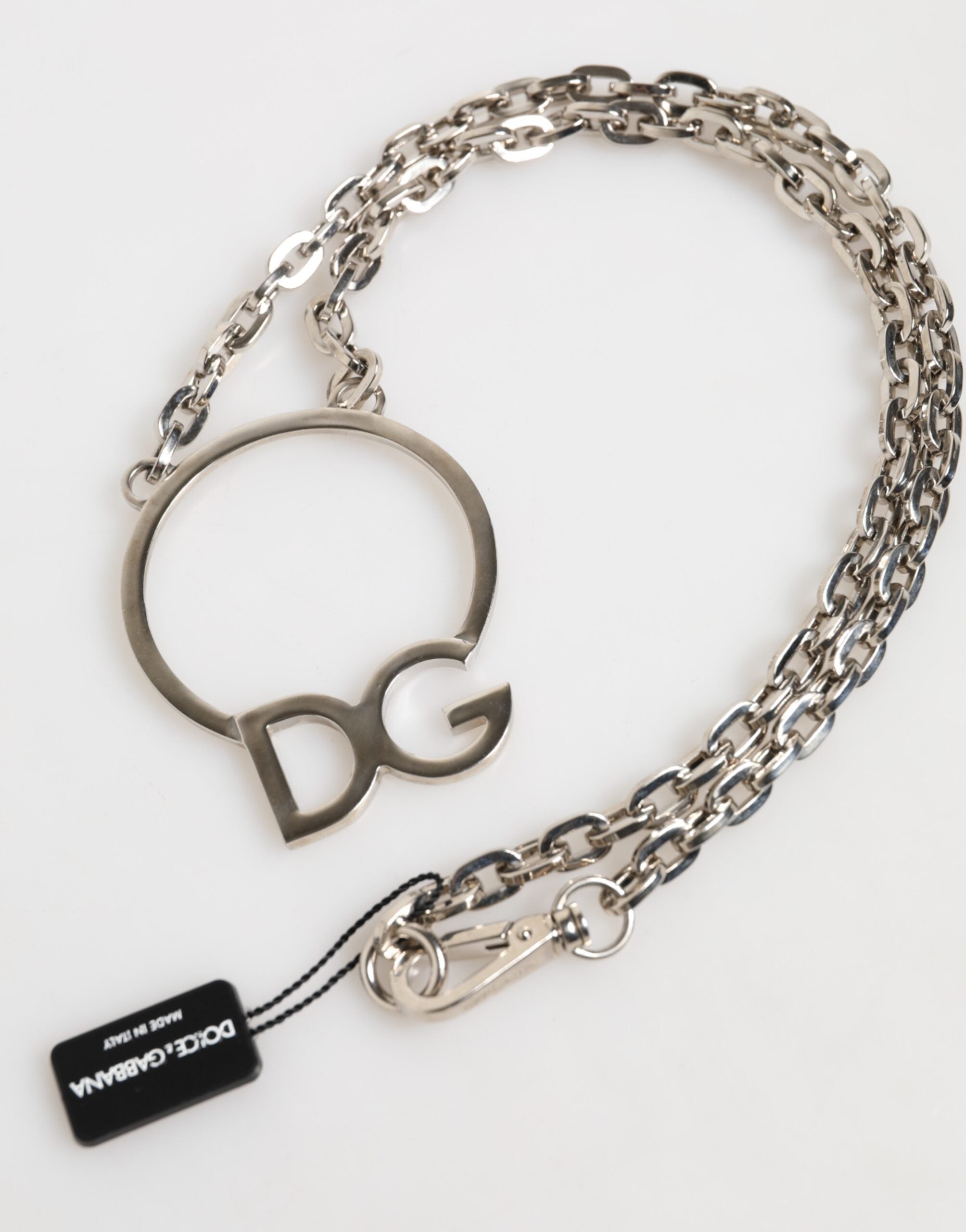 Silver Tone Brass Chain DG Logo Pendant Men Necklace - ventzia