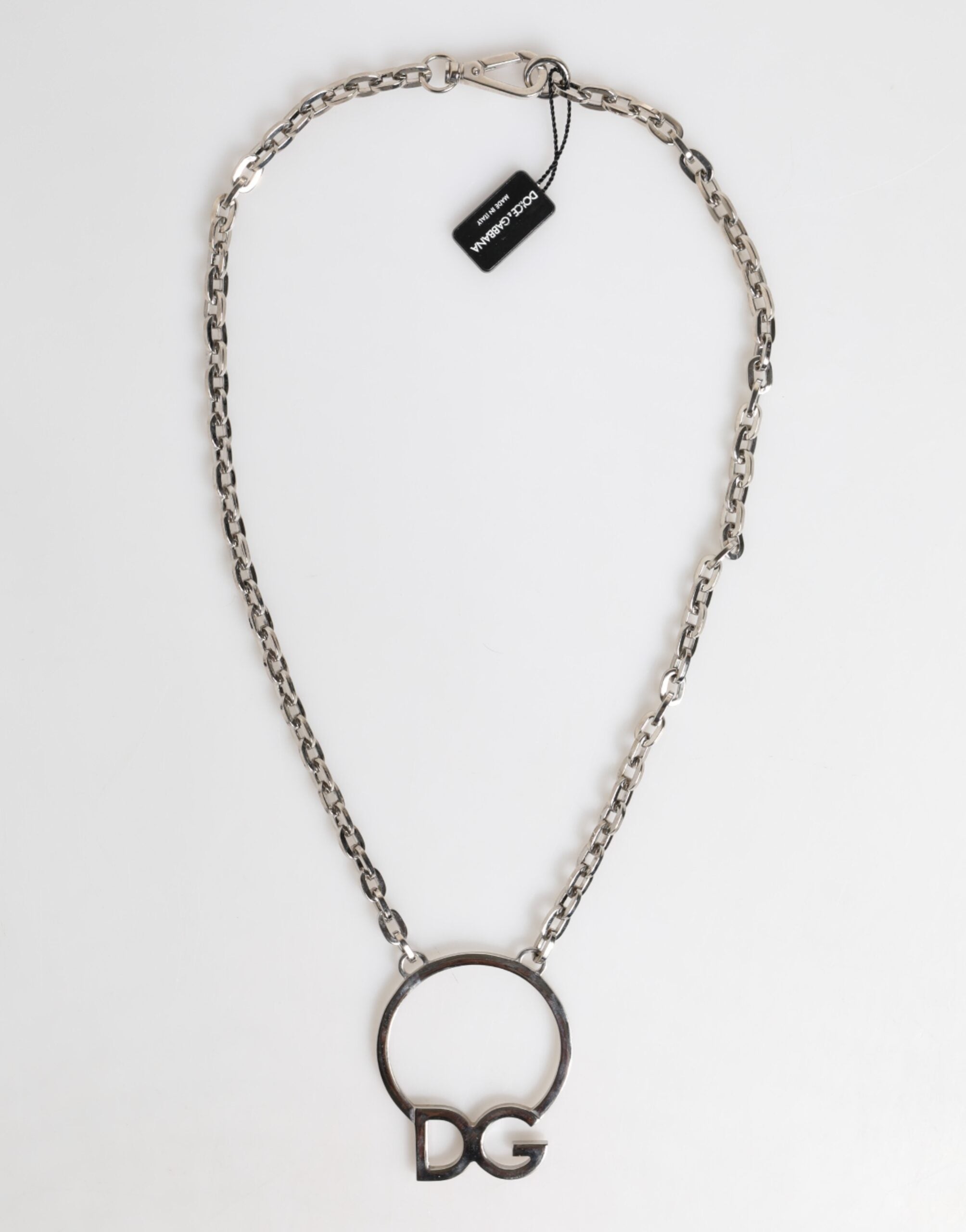 Silver Tone Brass Chain DG Logo Pendant Men Necklace - ventzia