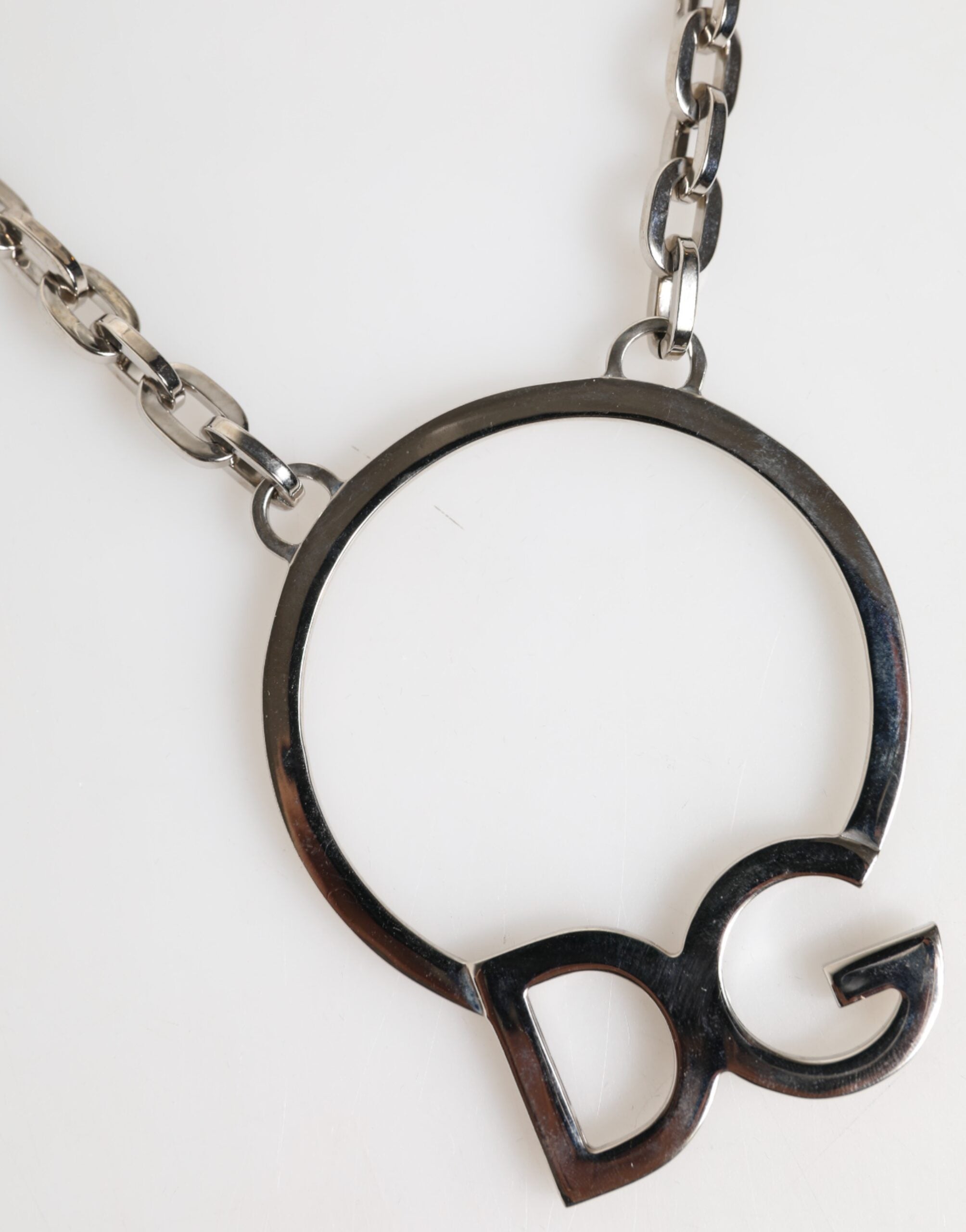 Silver Tone Brass Chain DG Logo Pendant Men Necklace - ventzia