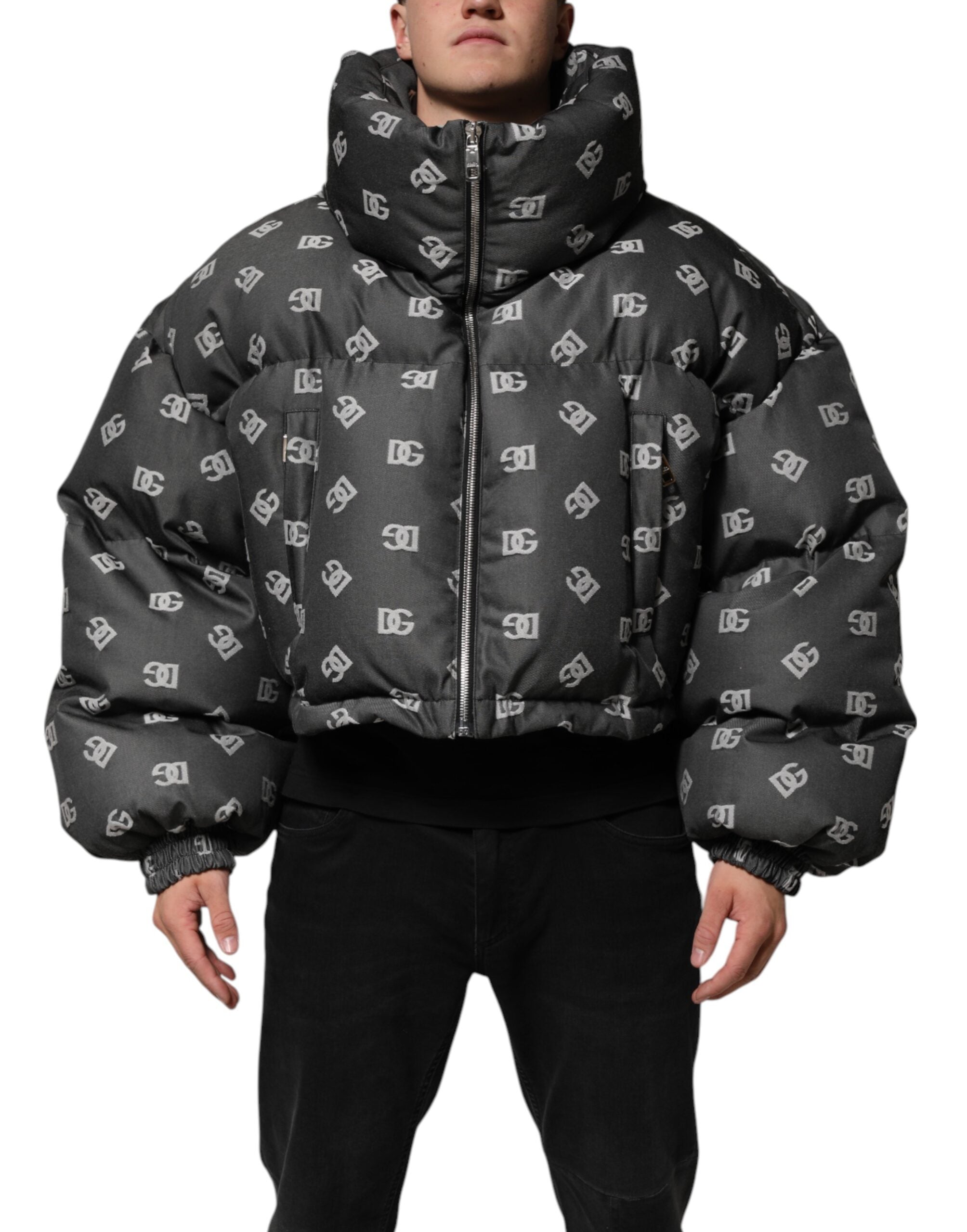 Black DG Monogram Full Zip Puffer Men Jacket - ventzia