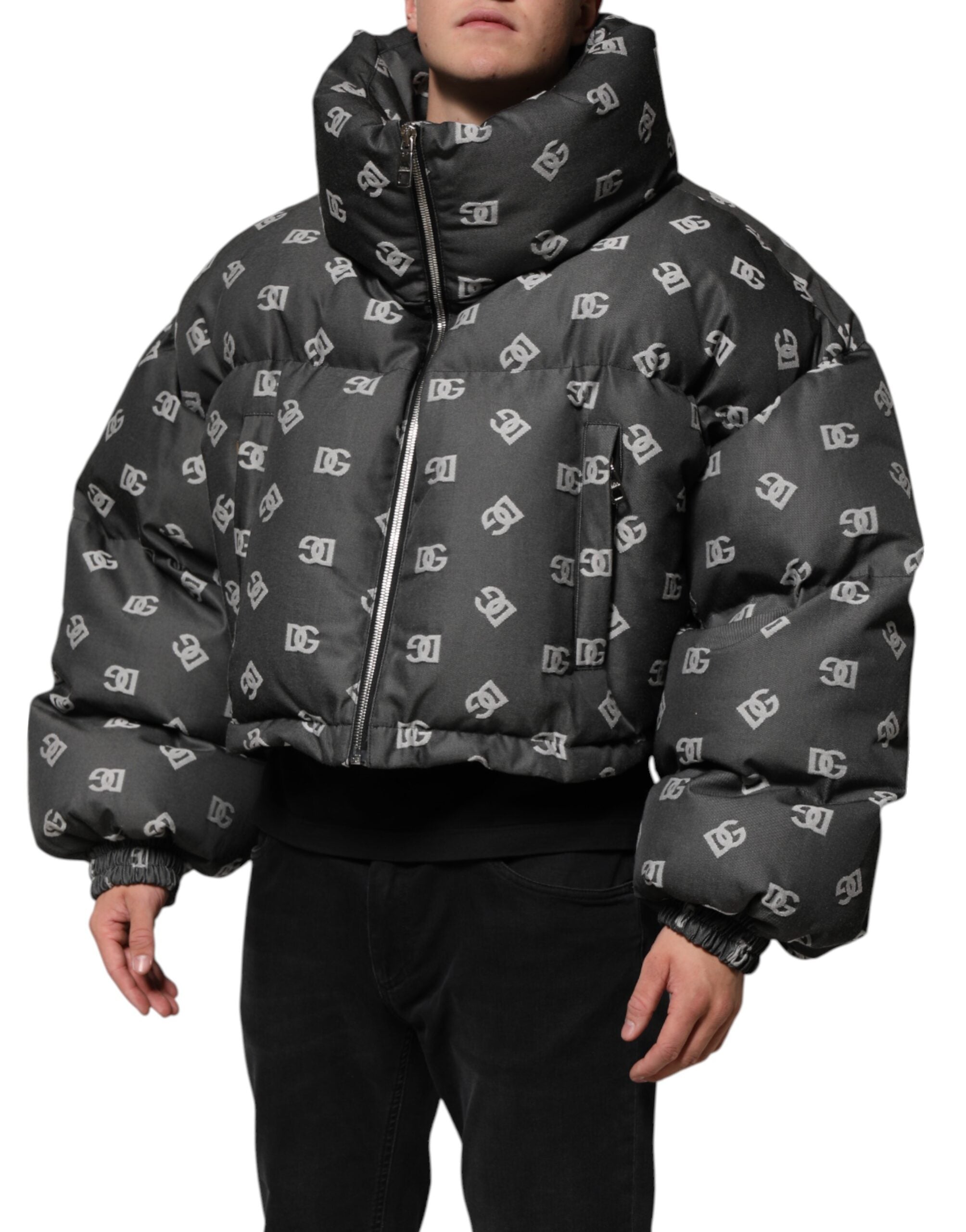 Black DG Monogram Full Zip Puffer Men Jacket - ventzia