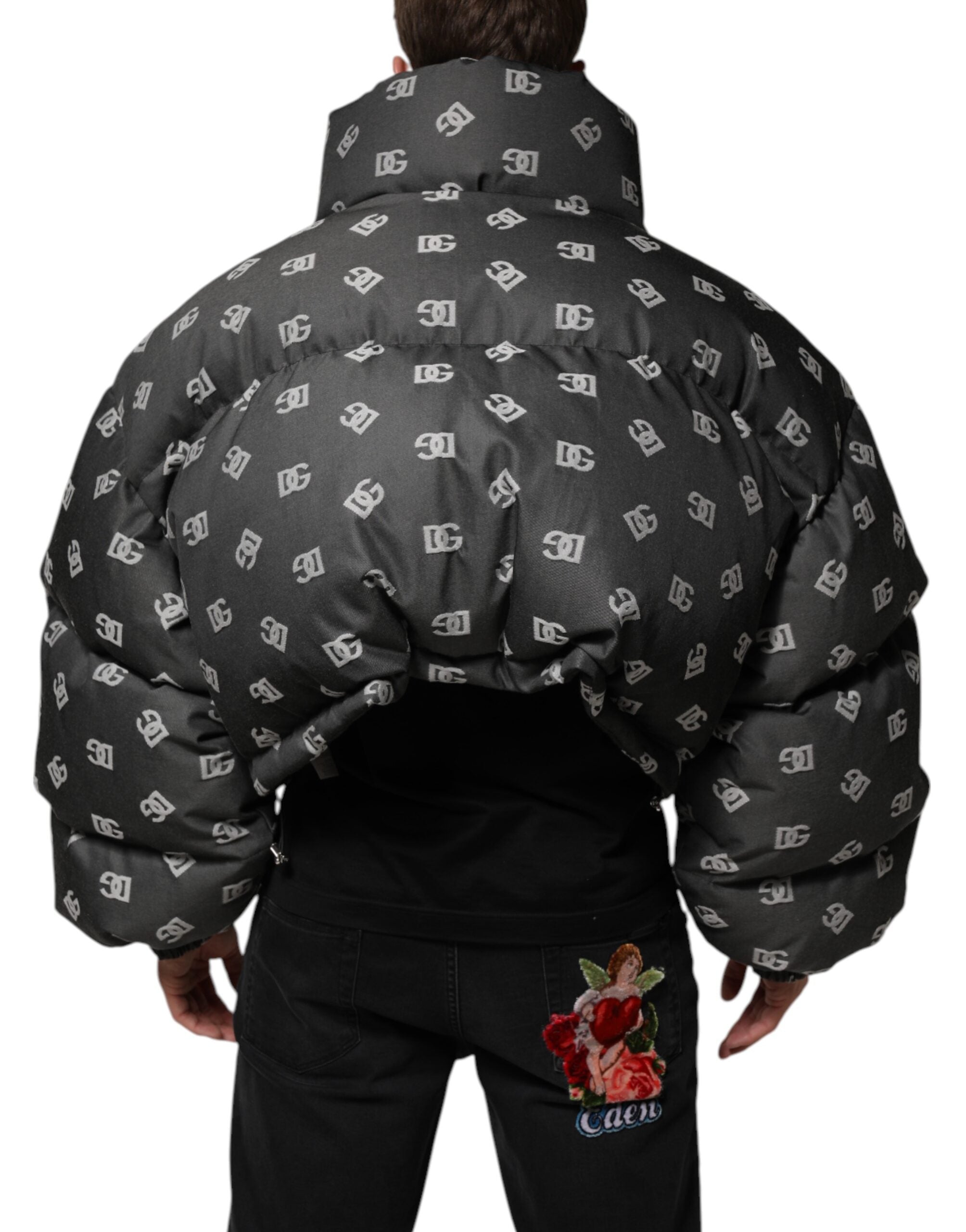 Black DG Monogram Full Zip Puffer Men Jacket - ventzia