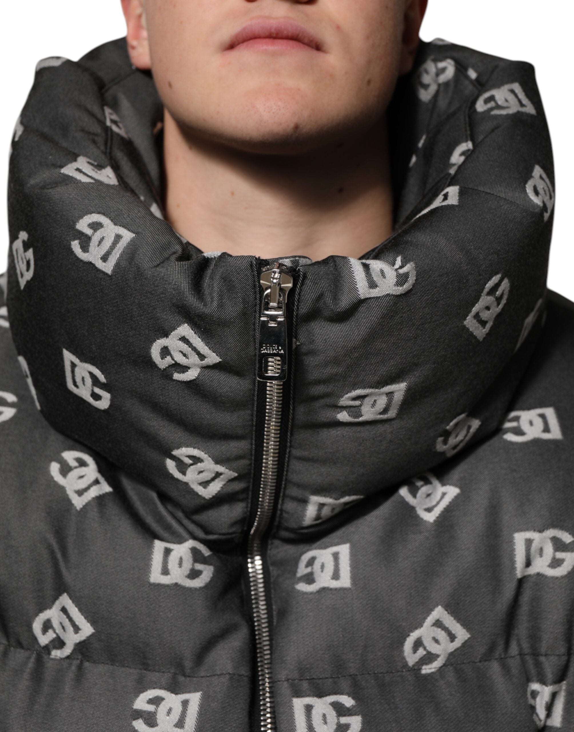 Black DG Monogram Full Zip Puffer Men Jacket - ventzia
