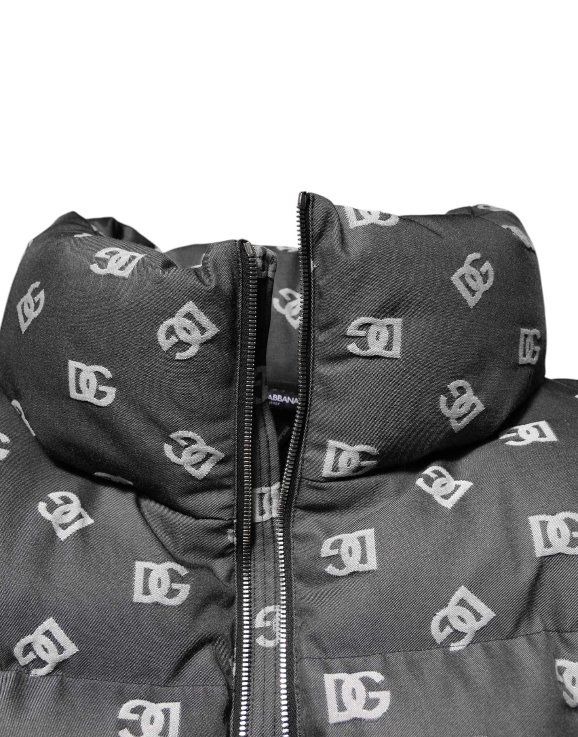 Black DG Monogram Full Zip Puffer Men Jacket - ventzia