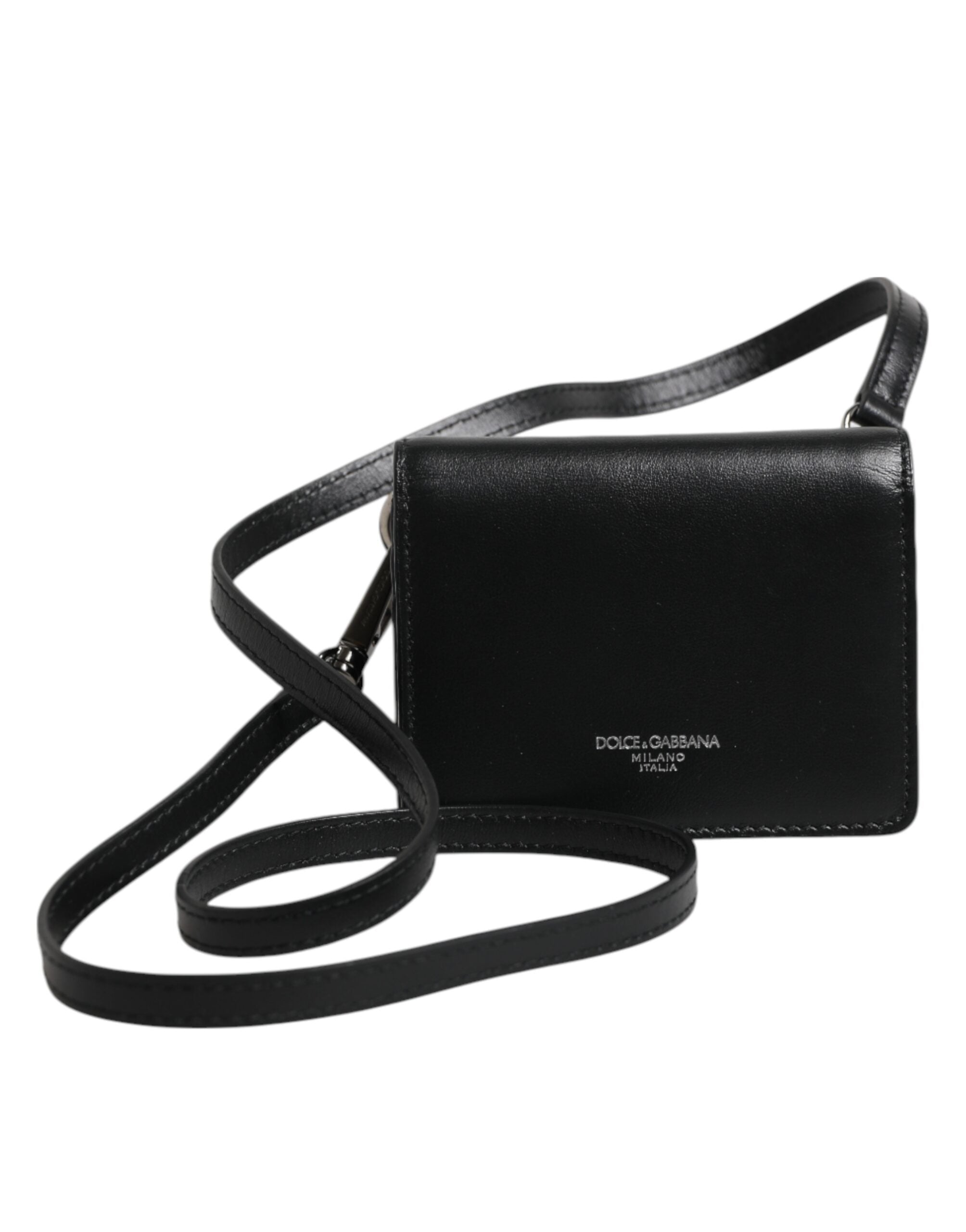 Black Leather Bifold Card Holder Crossbody Men Borse Bag - ventzia