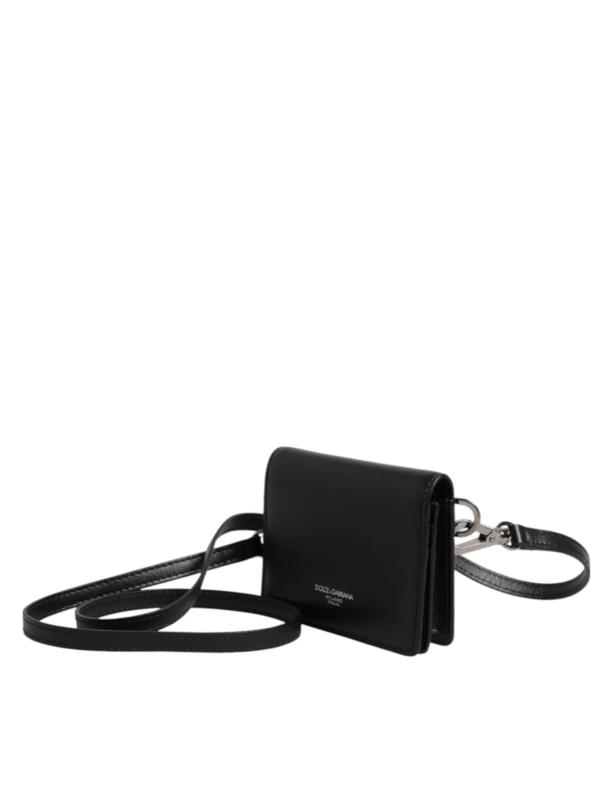 Black Leather Bifold Card Holder Crossbody Men Borse Bag - ventzia
