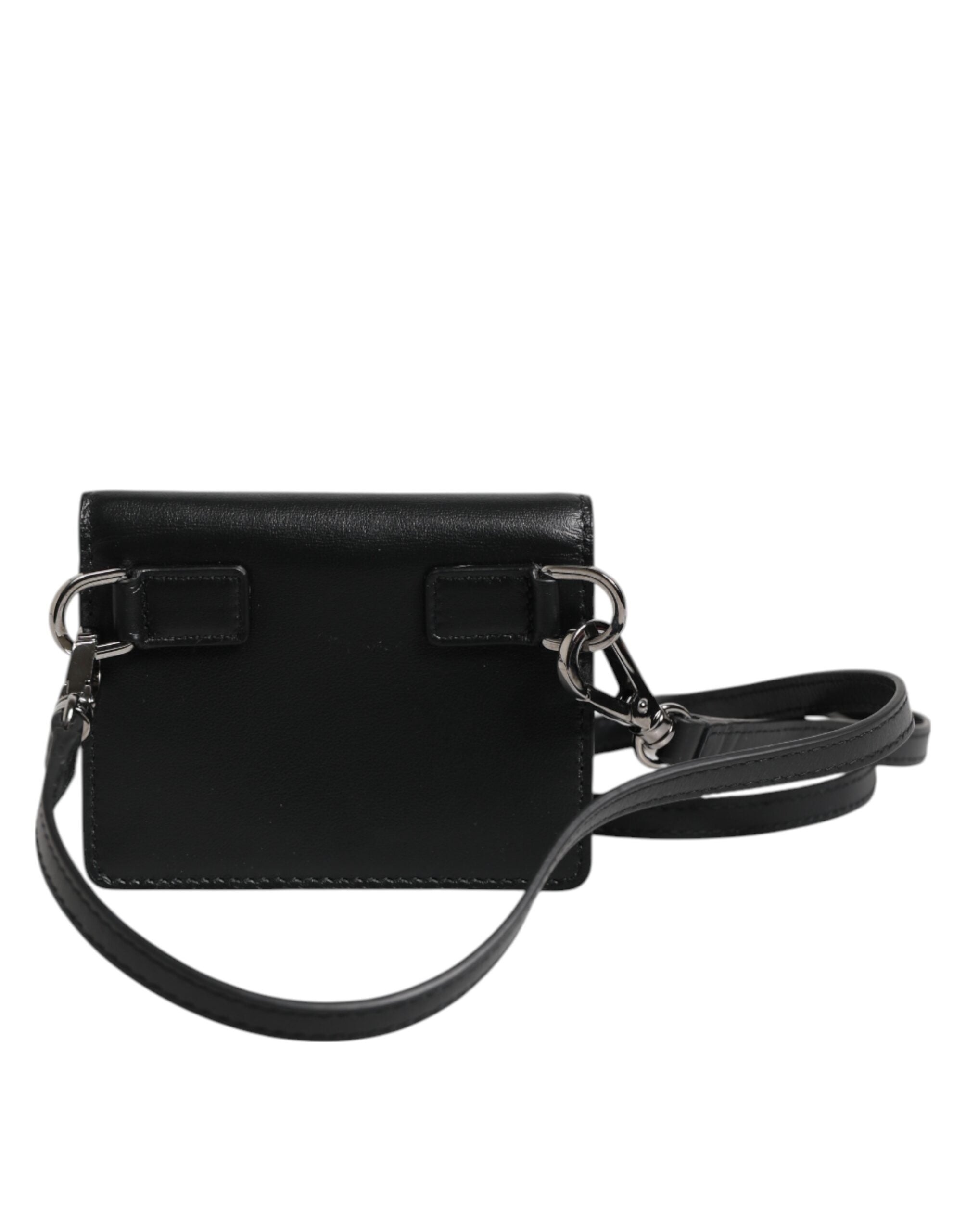Black Leather Bifold Card Holder Crossbody Men Borse Bag - ventzia