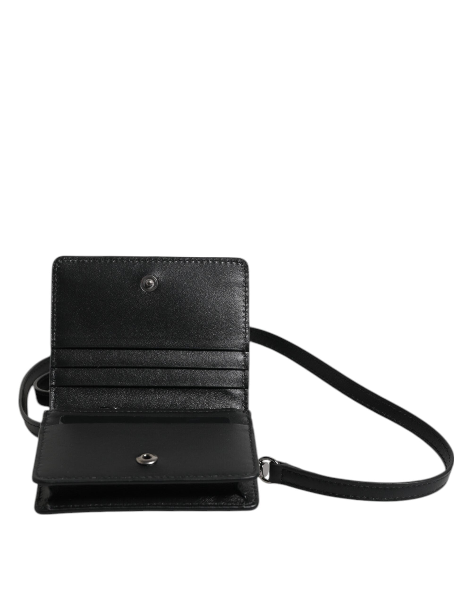 Black Leather Bifold Card Holder Crossbody Men Borse Bag - ventzia