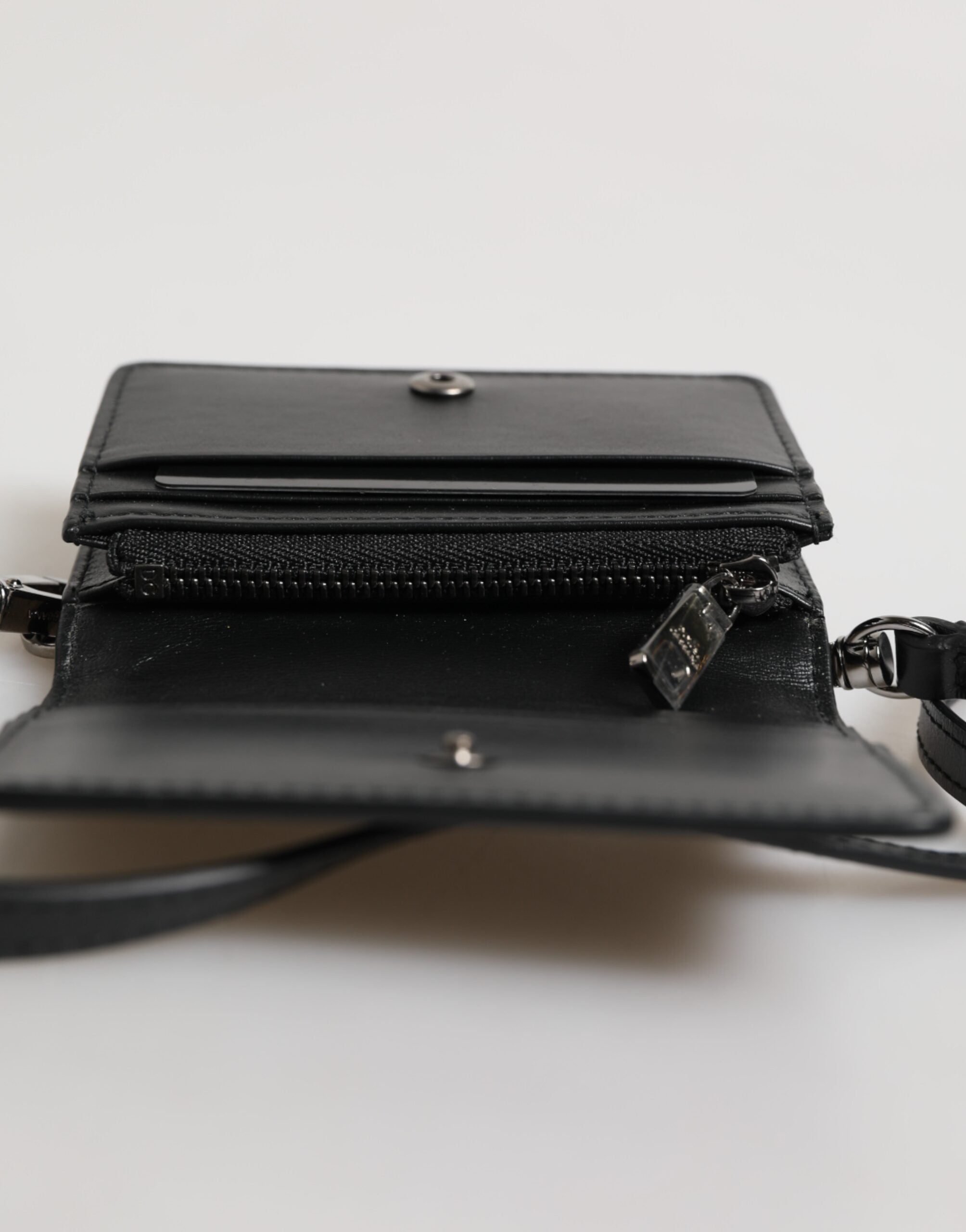 Black Leather Bifold Card Holder Crossbody Men Borse Bag - ventzia