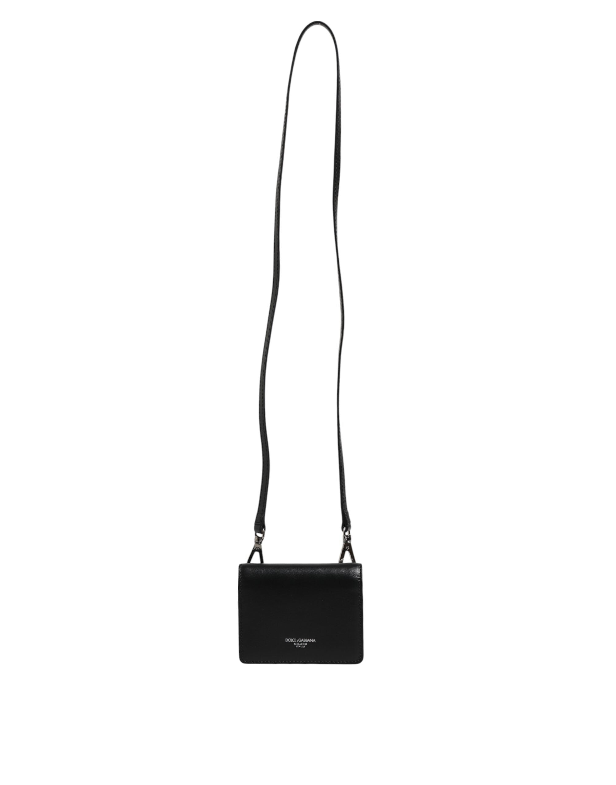 Black Leather Bifold Card Holder Crossbody Men Borse Bag - ventzia