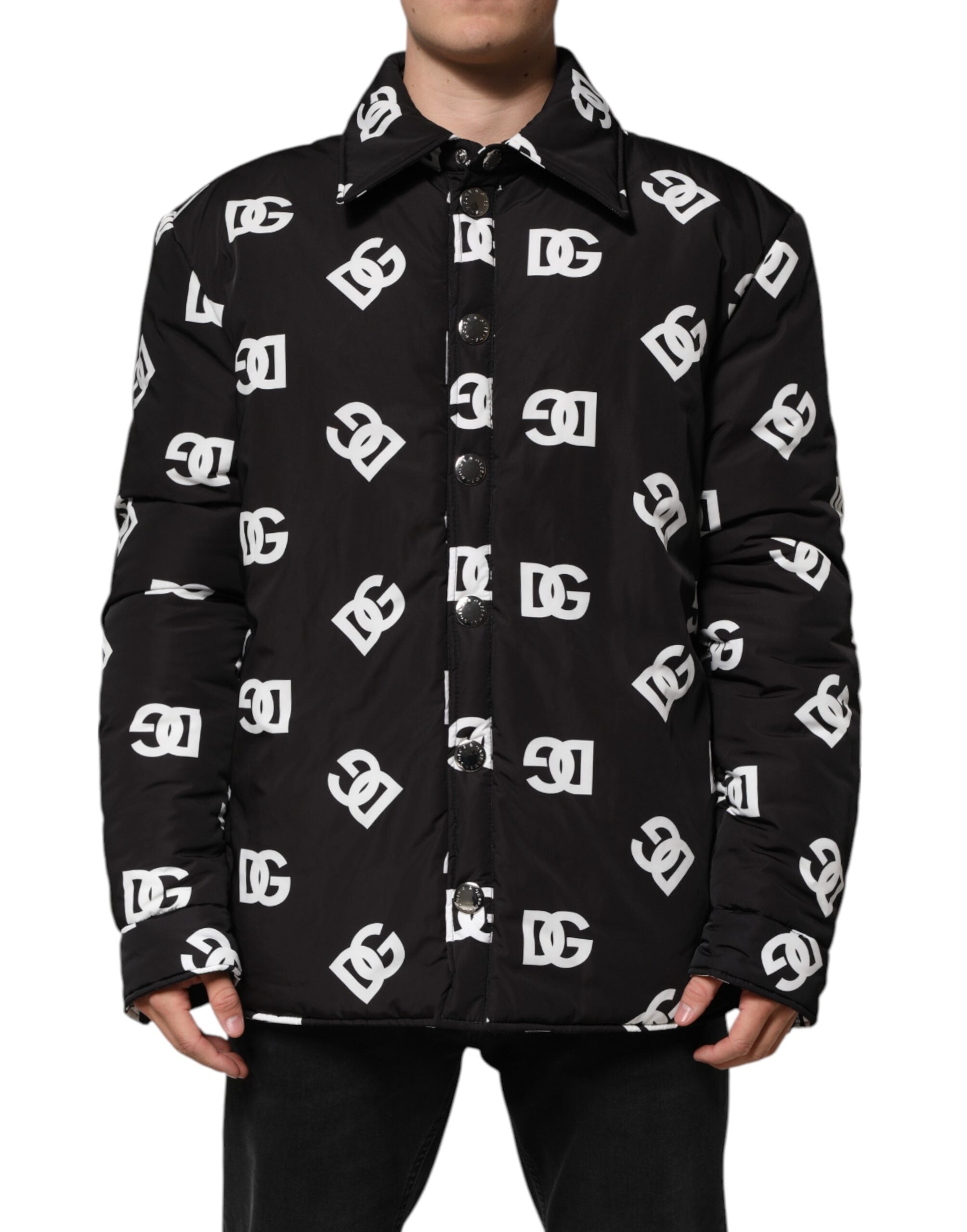 Black DG Monogram Nylon Windbreaker Jacket - ventzia