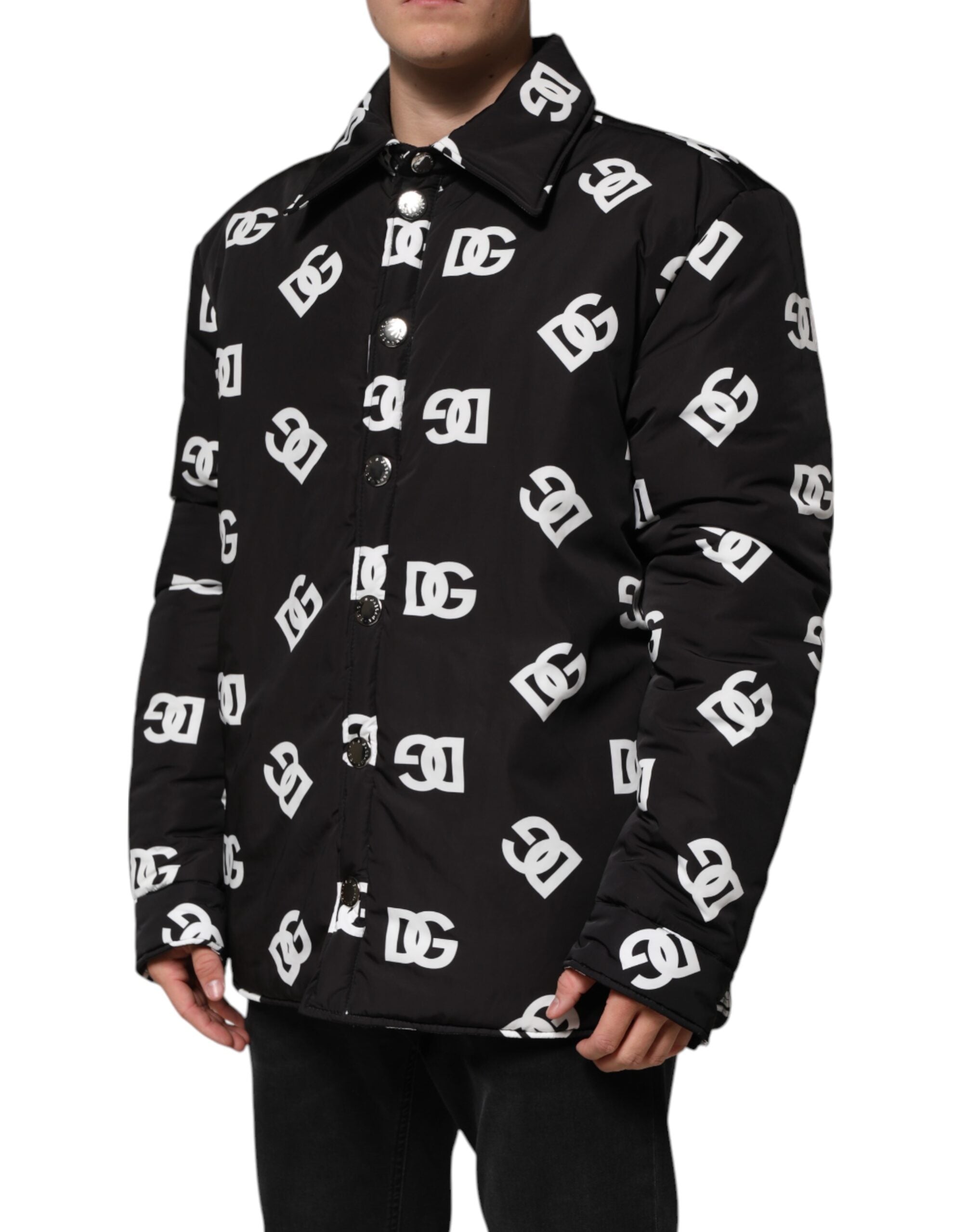 Black DG Monogram Nylon Windbreaker Jacket - ventzia