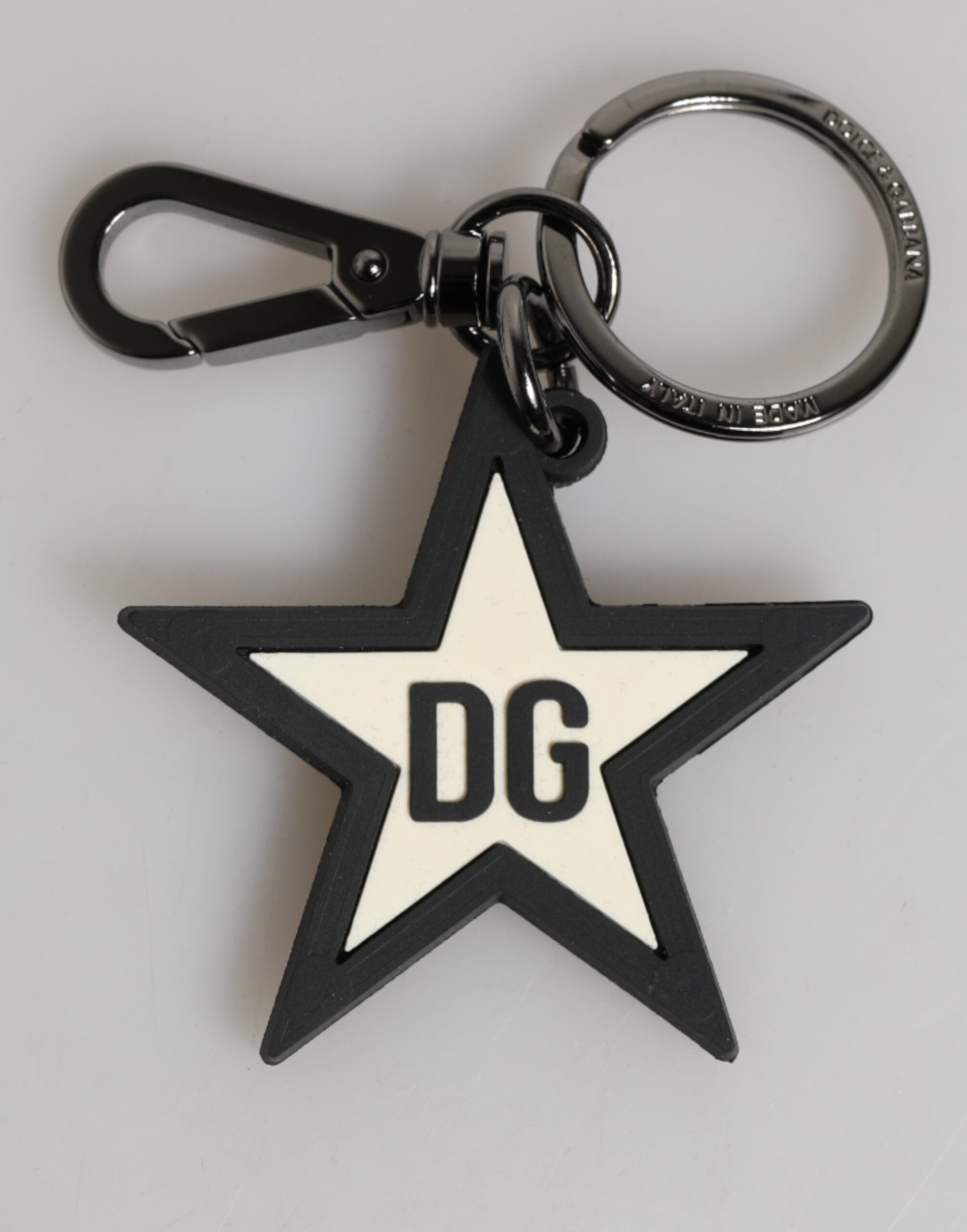 White Black DG Logo Star Rubber Men's Keychain Keyring - ventzia
