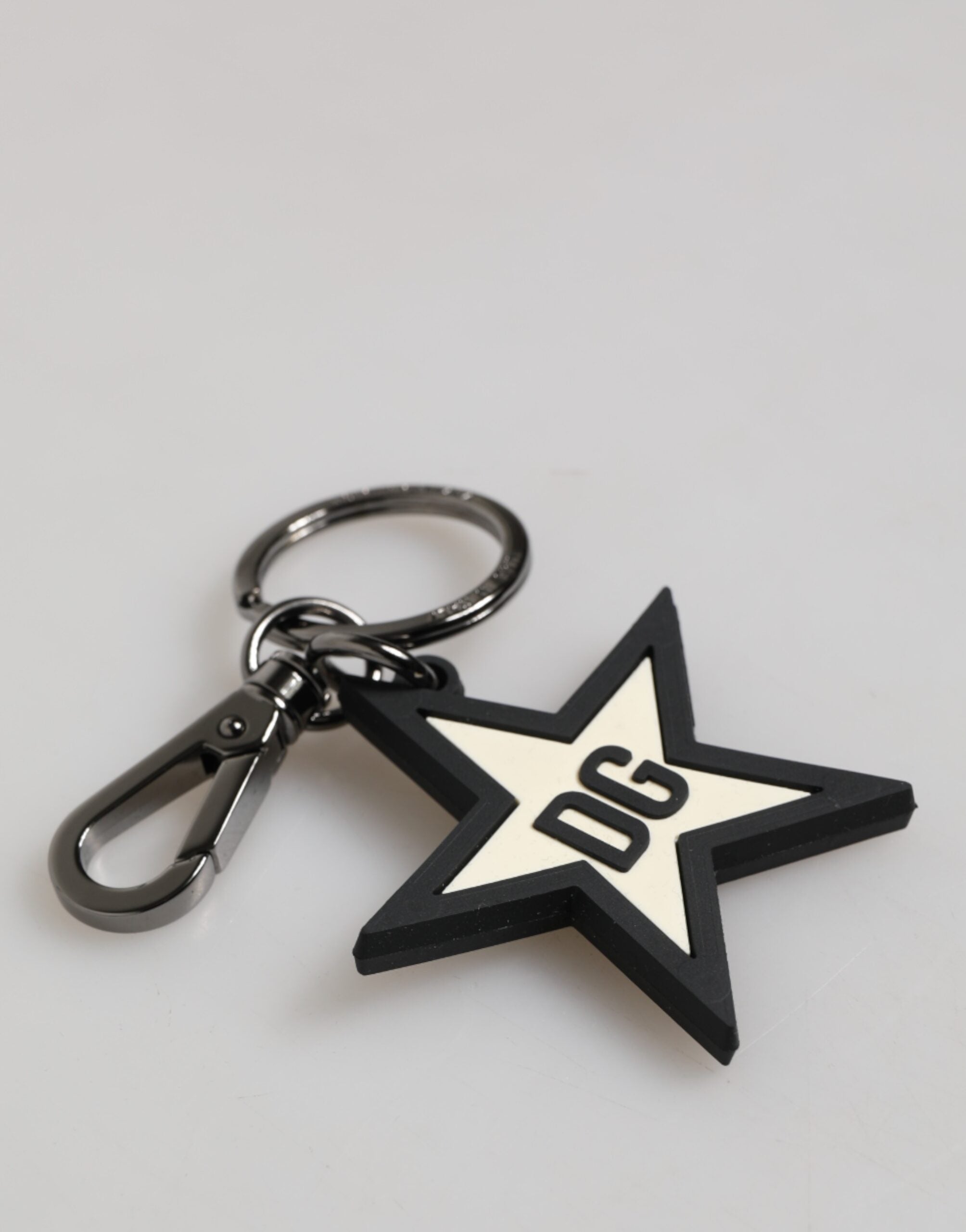 White Black DG Logo Star Rubber Men's Keychain Keyring - ventzia