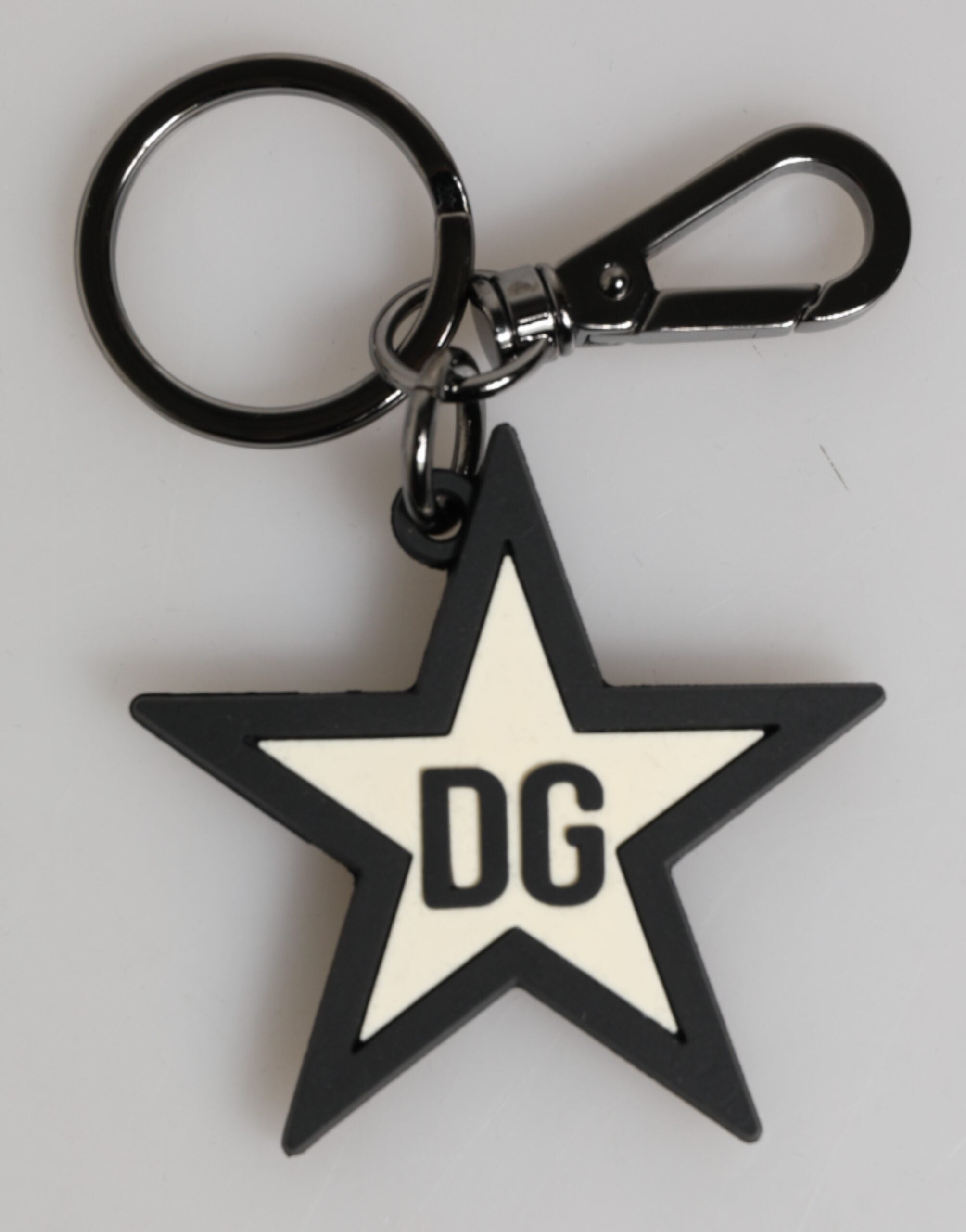 White Black DG Logo Star Rubber Men's Keychain Keyring - ventzia