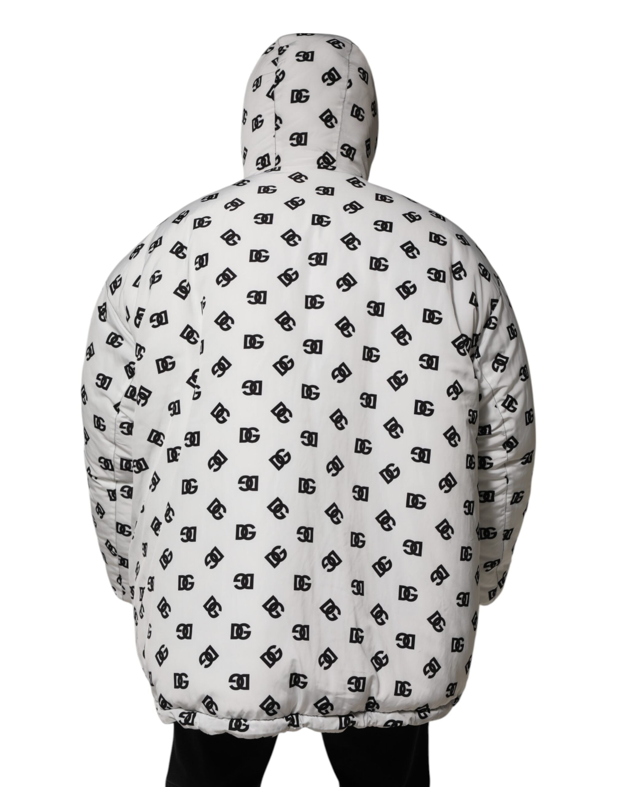 White DG Monogram Hooded Puffer Jacket - ventzia