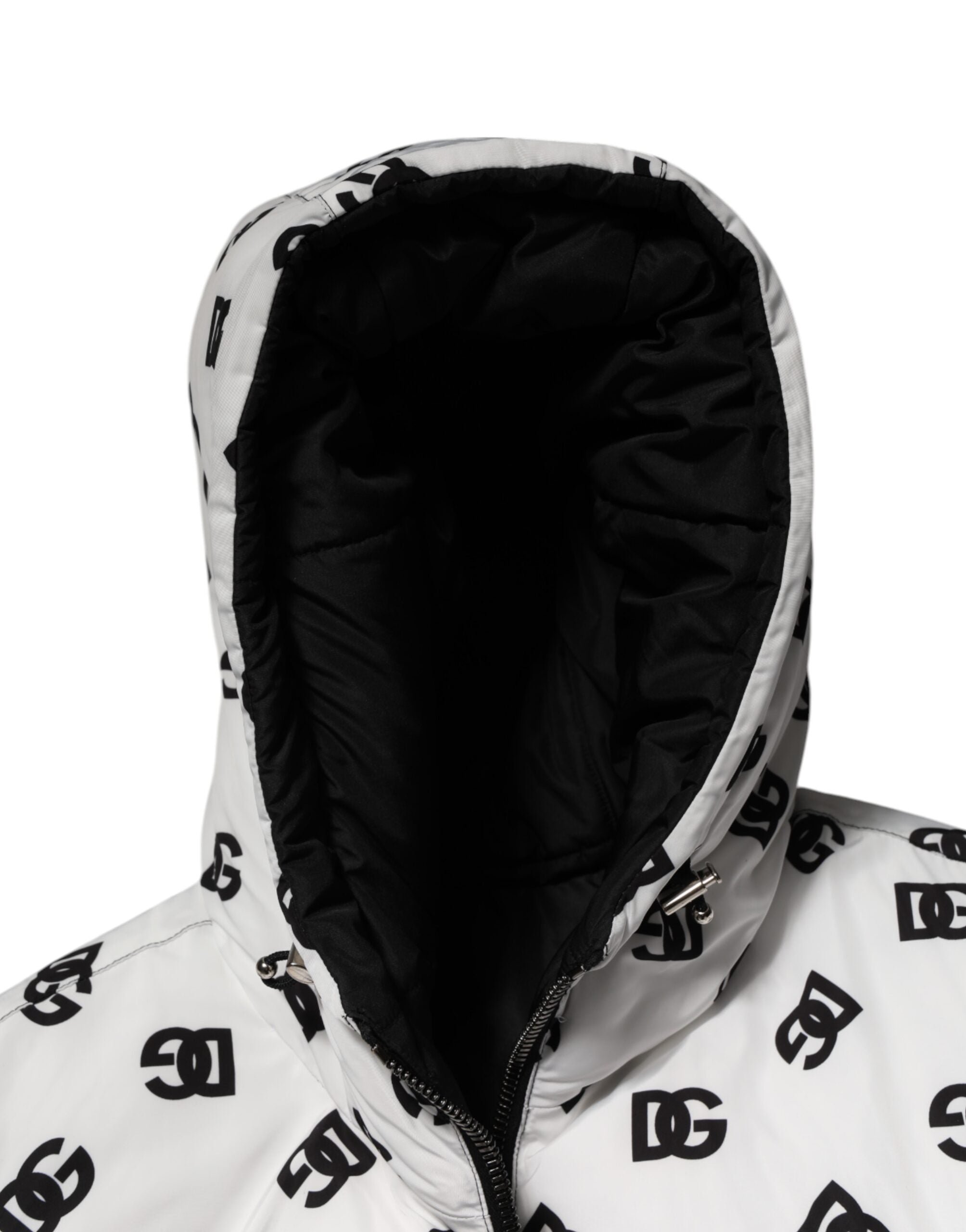 White DG Monogram Hooded Puffer Jacket - ventzia
