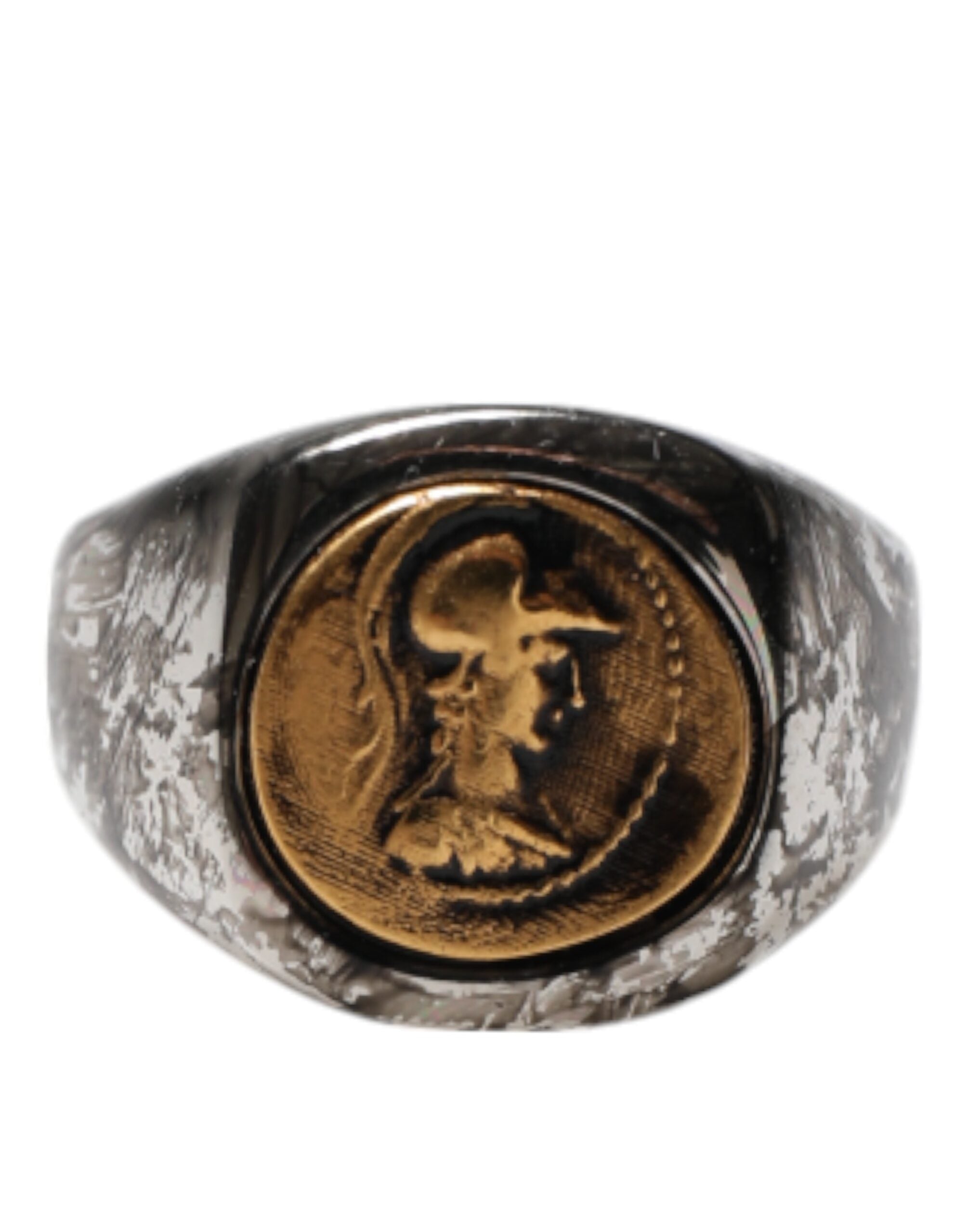 Silver Tone Engraved Two Color Real Brass Ring - ventzia