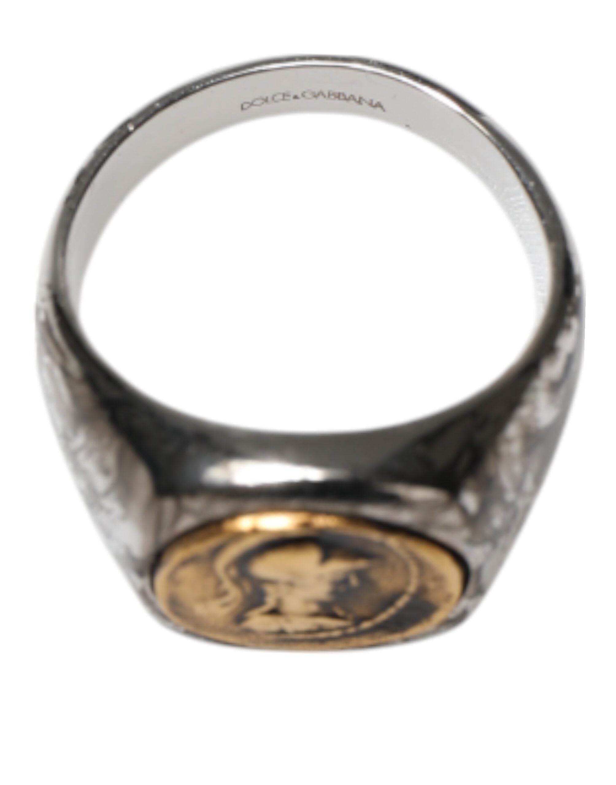 Silver Tone Engraved Two Color Real Brass Ring - ventzia