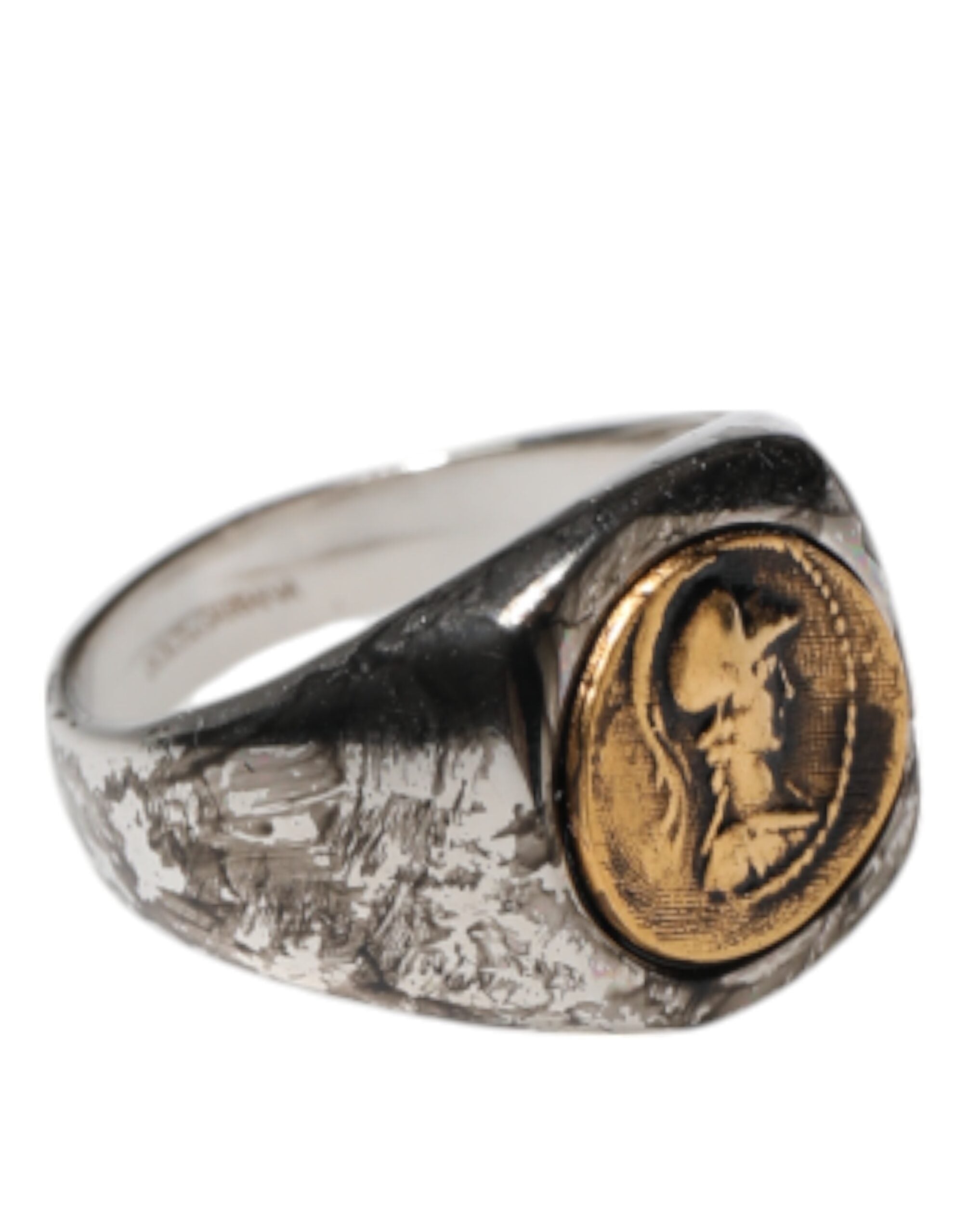 Silver Tone Engraved Two Color Real Brass Ring - ventzia
