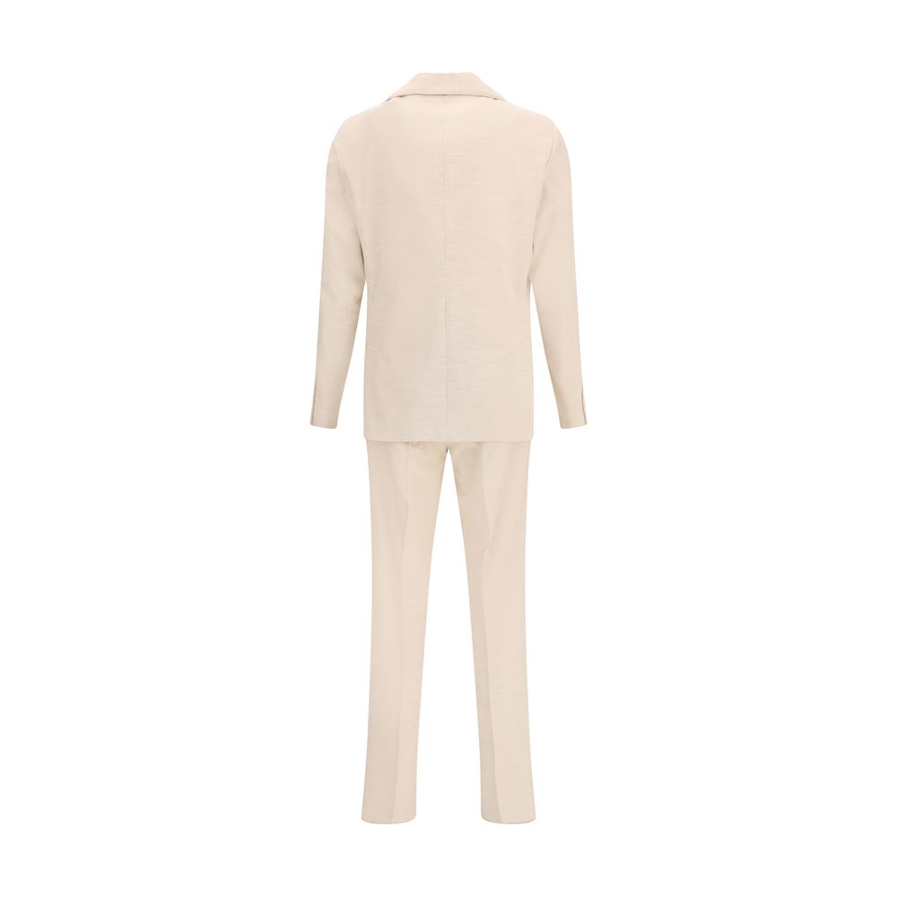 Beige Cotton Two-Piece Suit - ventzia