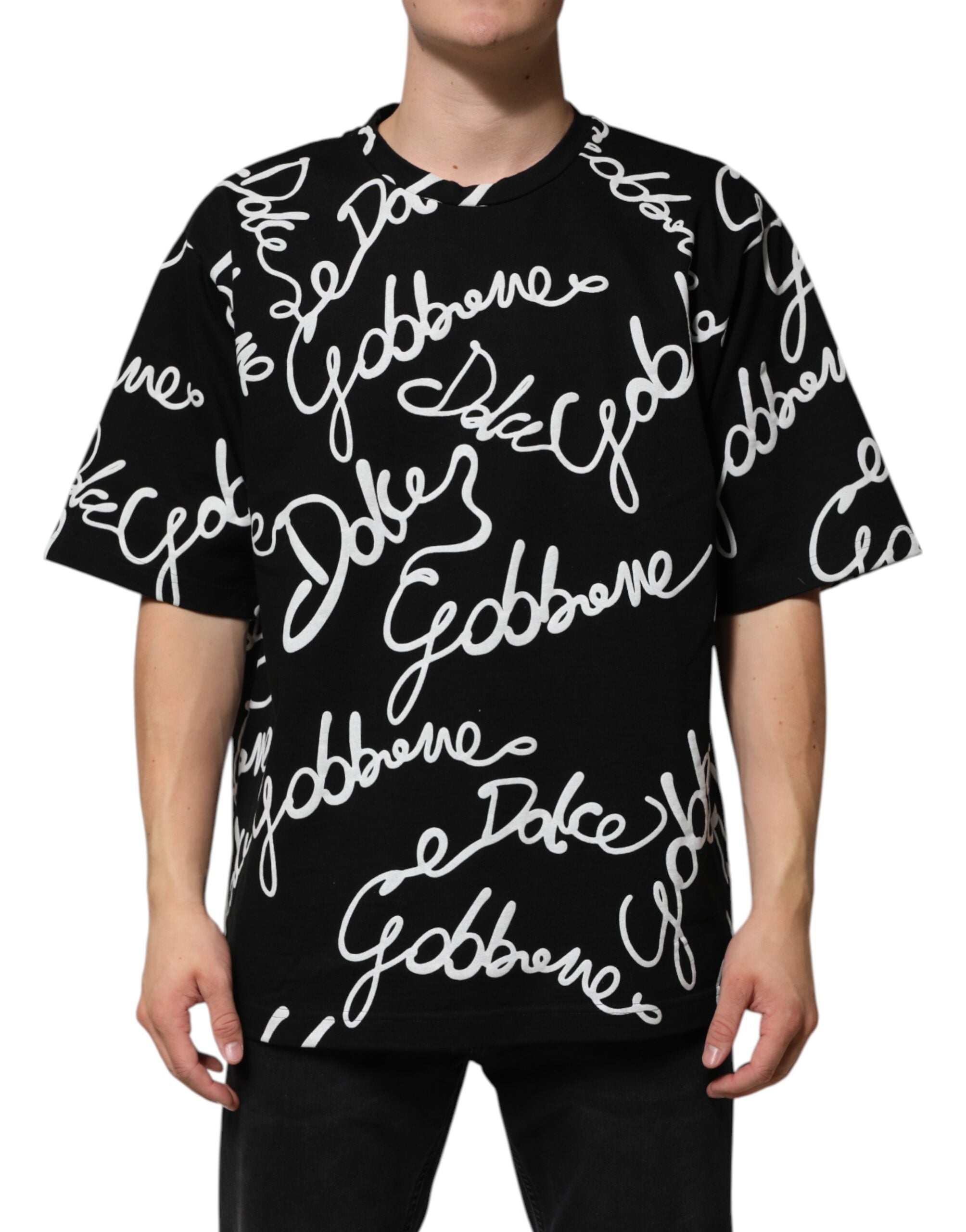 Black Logo Print Cotton Crew Neck T-shirt - ventzia