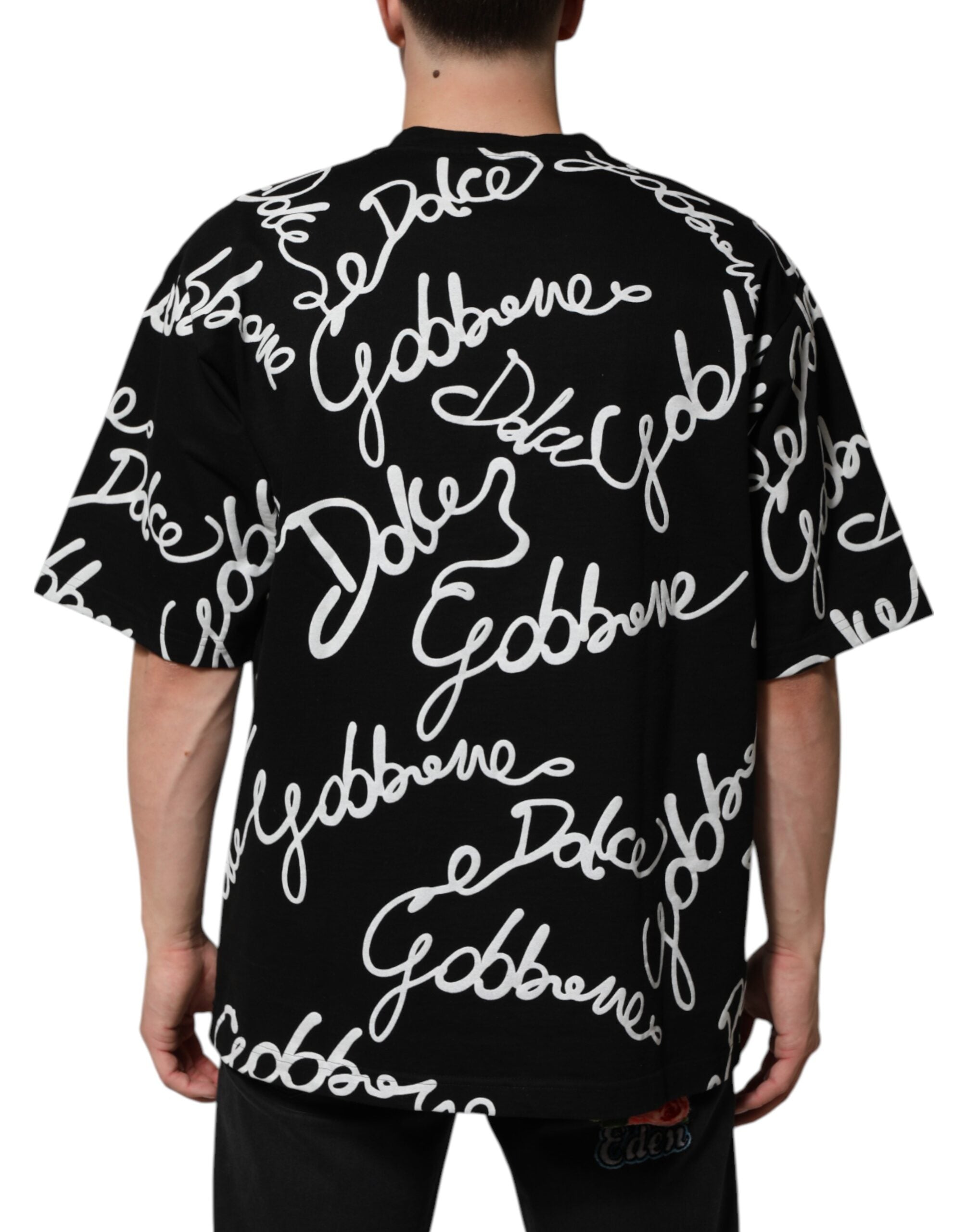 Black Logo Print Cotton Crew Neck T-shirt - ventzia