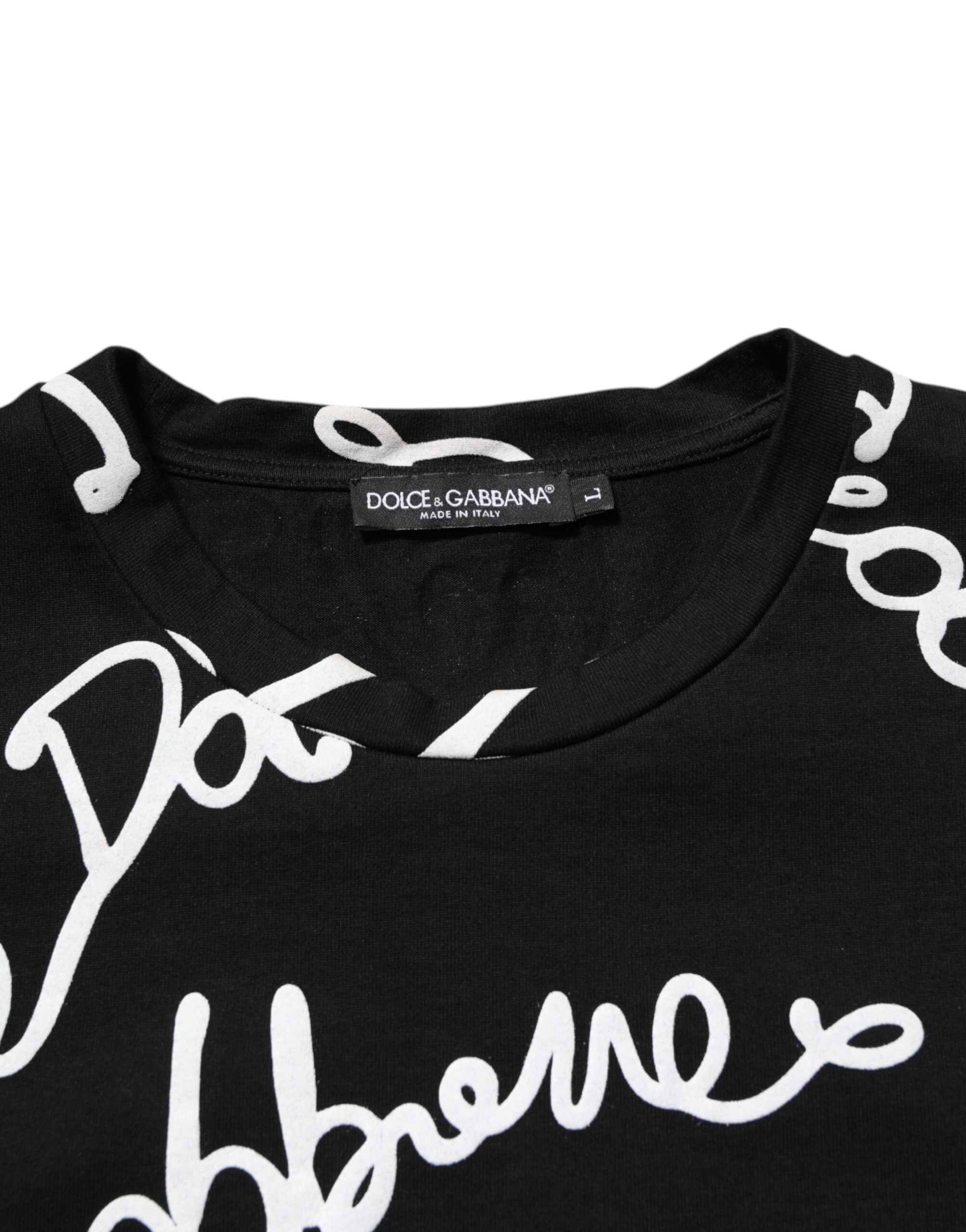 Black Logo Print Cotton Crew Neck T-shirt - ventzia