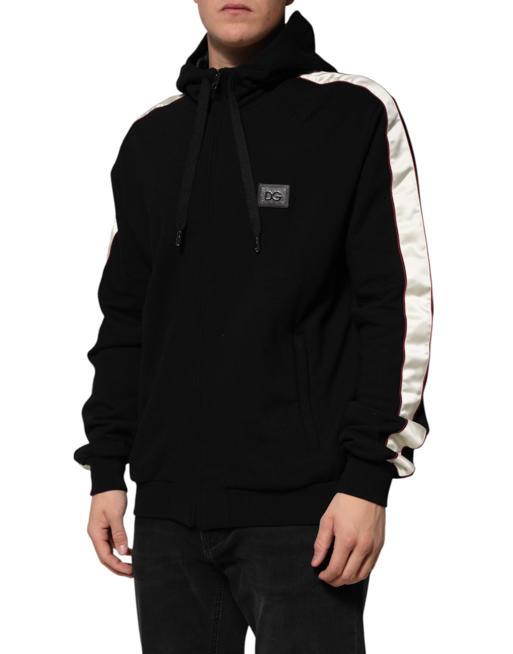 Black Cotton Plaque Track Cardigan Sweater - ventzia