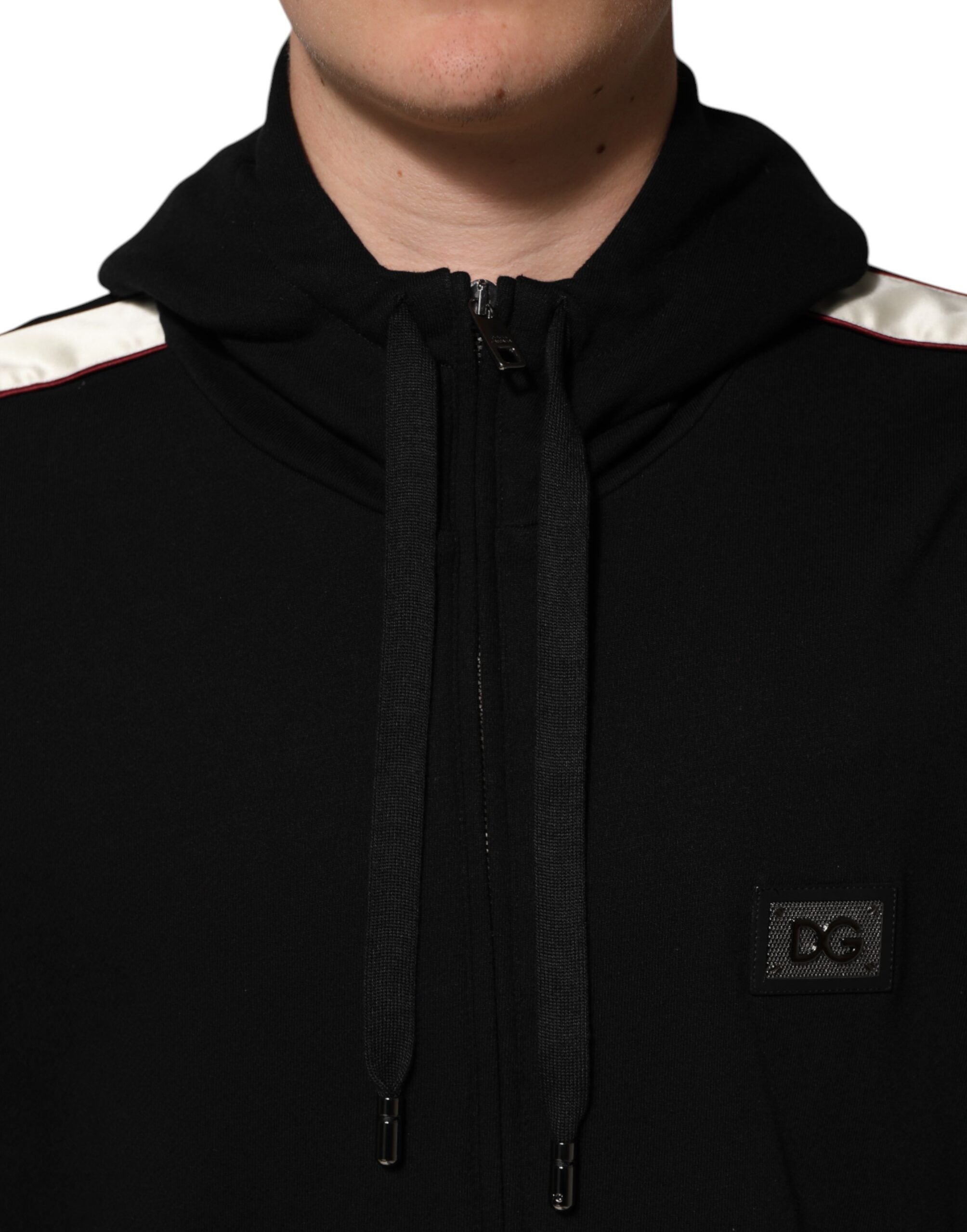 Black Cotton Plaque Track Cardigan Sweater - ventzia