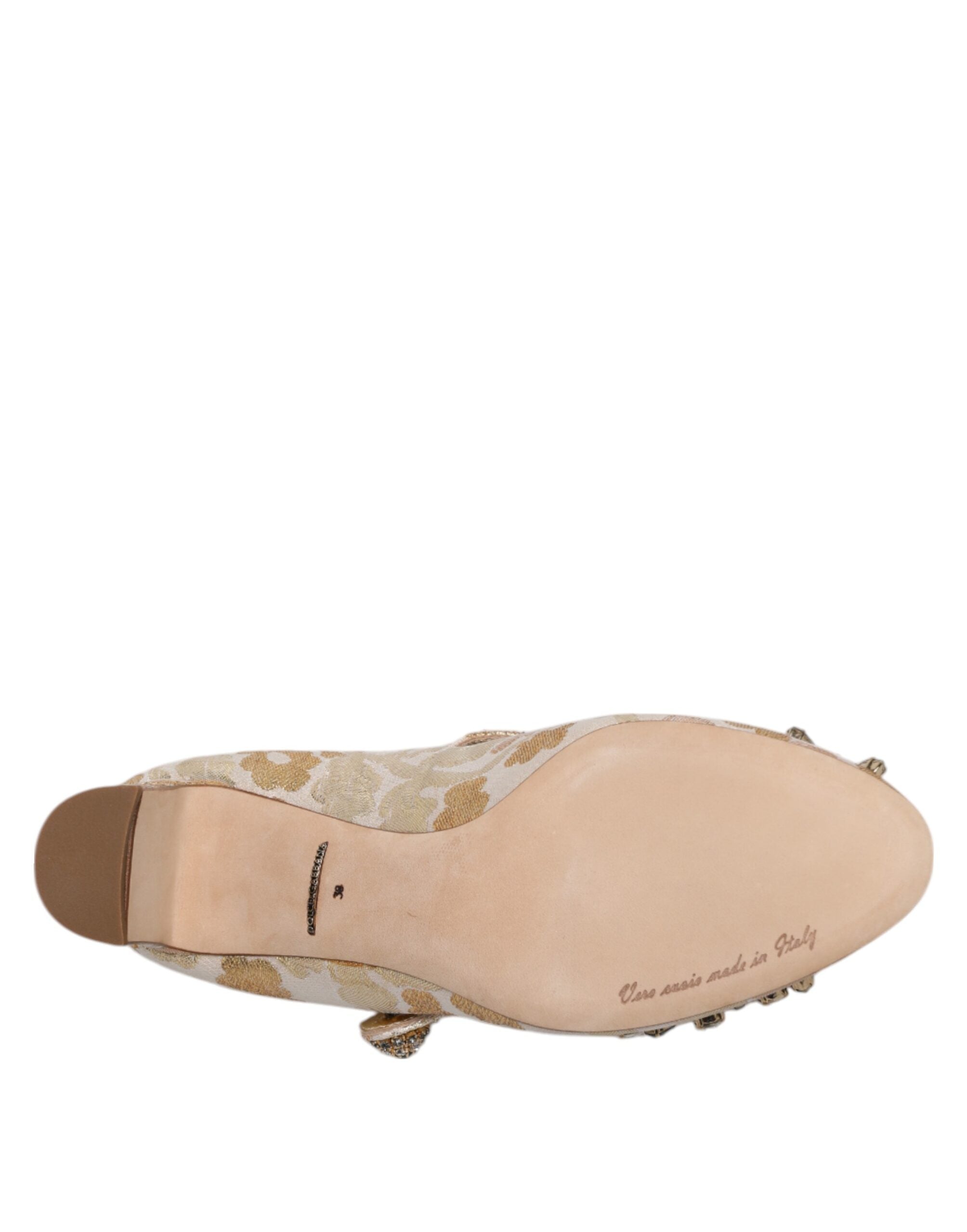 Gold Jacquard Crystal Mary Janes Pumps Shoes - ventzia