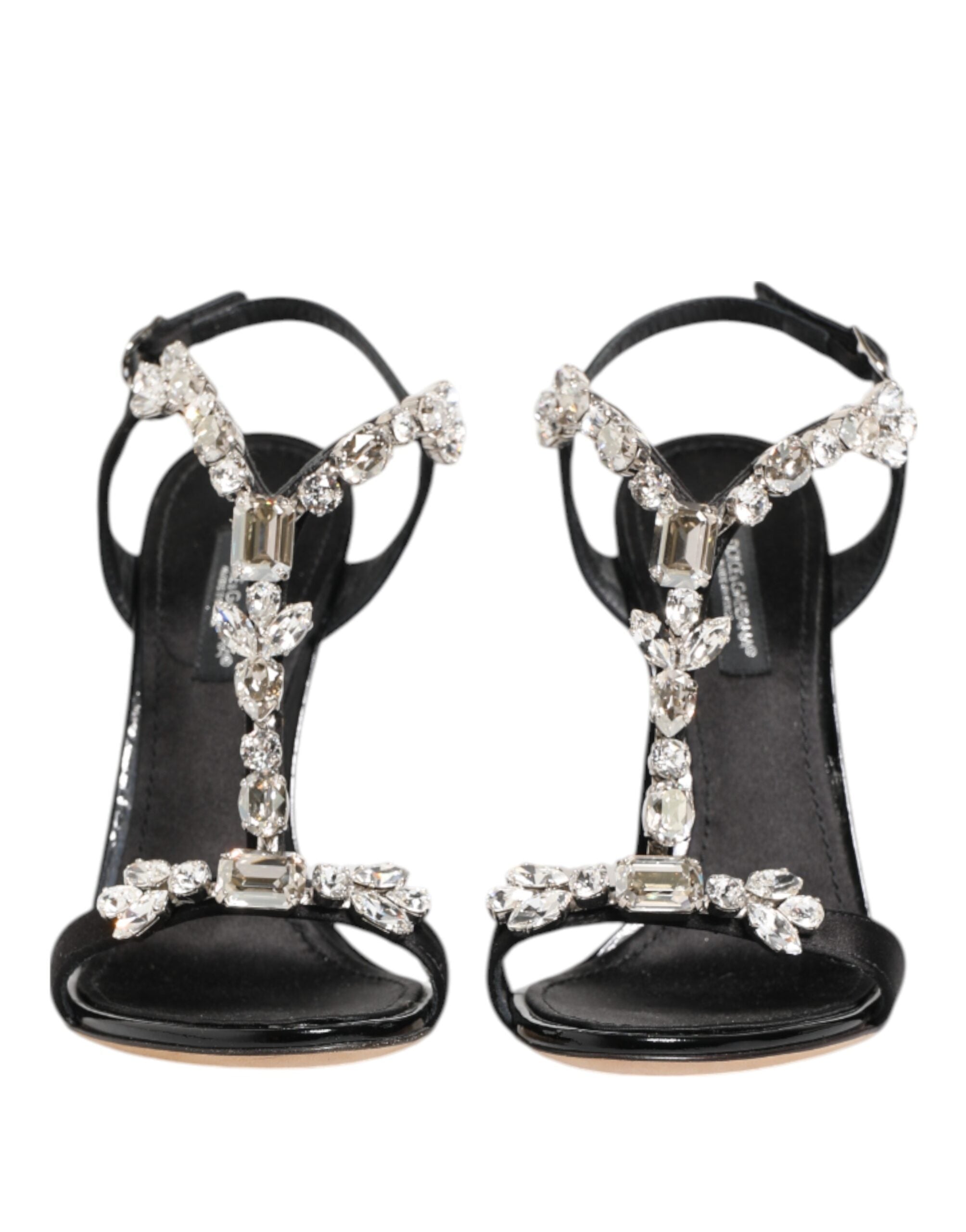 Black Keira Crystals Heels Sandals Shoes - ventzia
