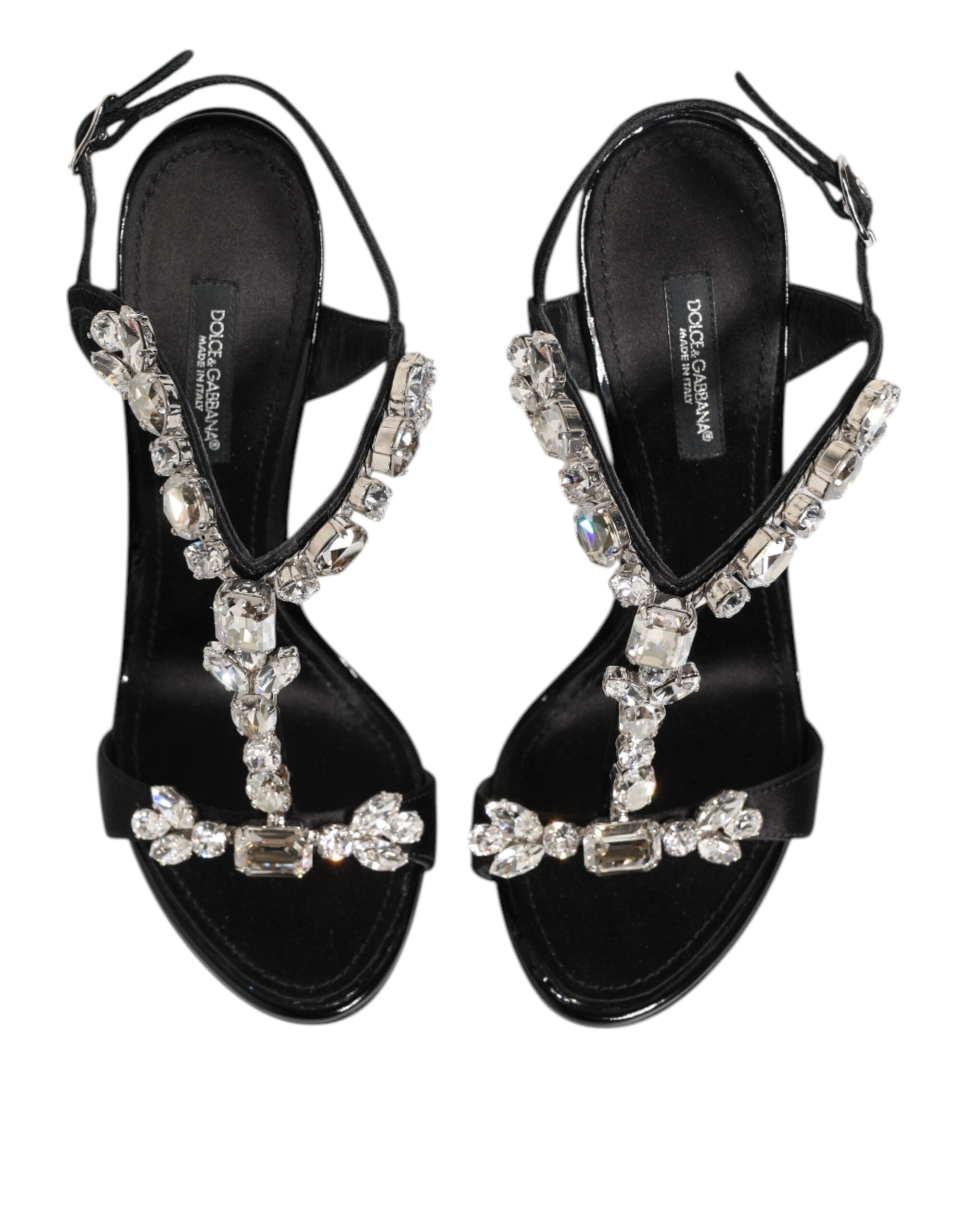 Black Keira Crystals Heels Sandals Shoes - ventzia