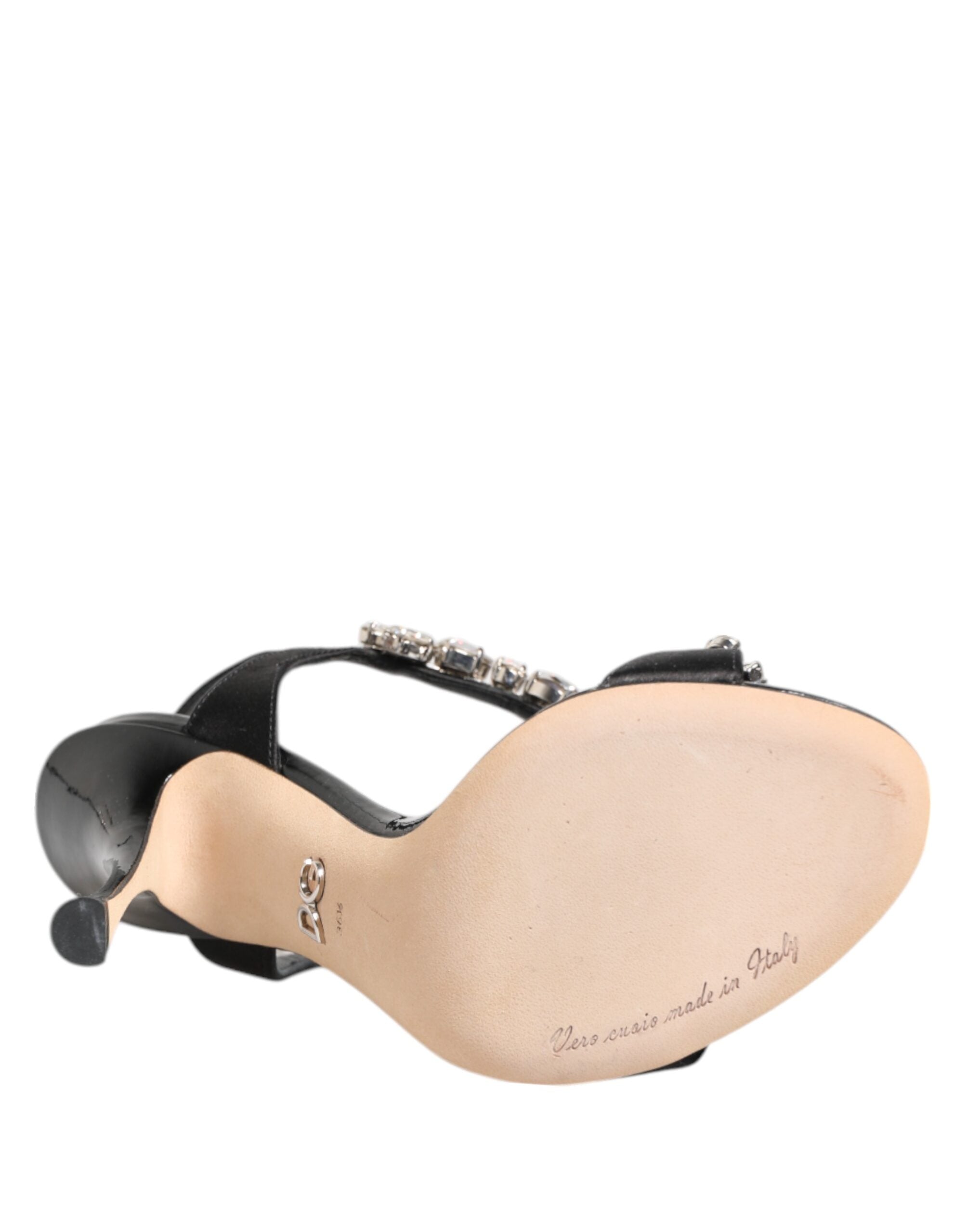 Black Keira Crystals Heels Sandals Shoes - ventzia