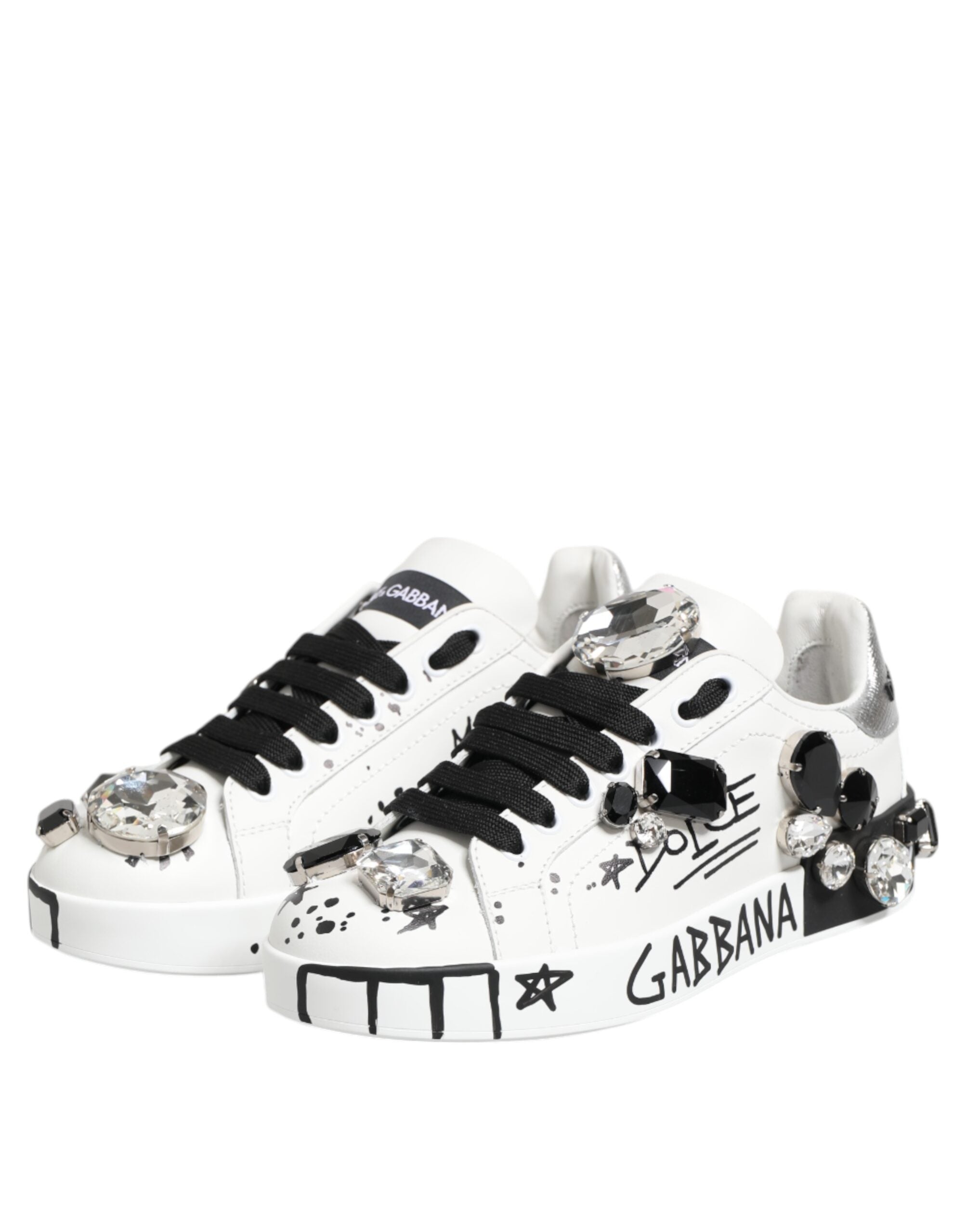 White Portofino Crystal Sneakers  Shoes - ventzia